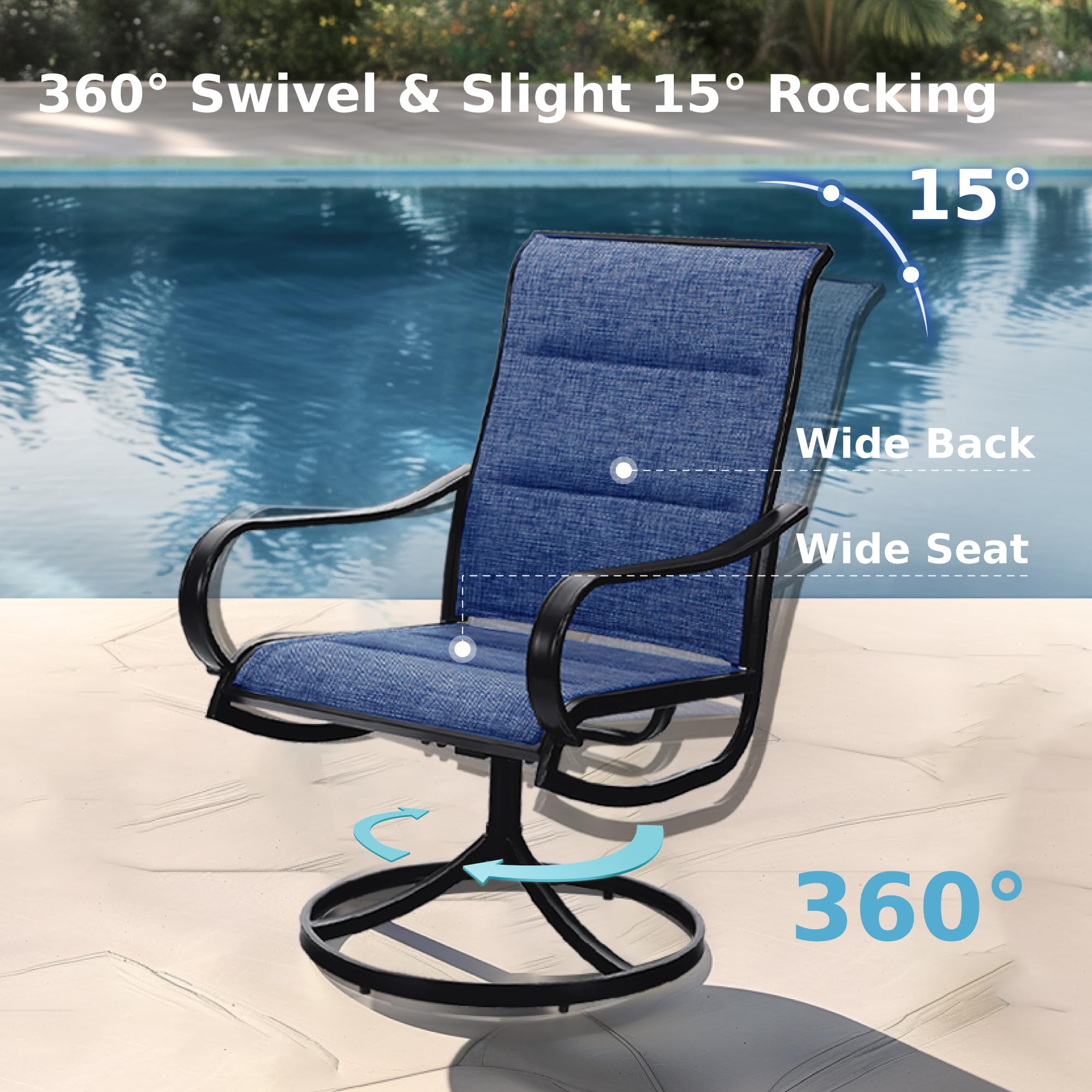 MFSTUDIO 5-Piece Outdoor Patio Dining Set with 4 Swivel Padded Chairs & 42