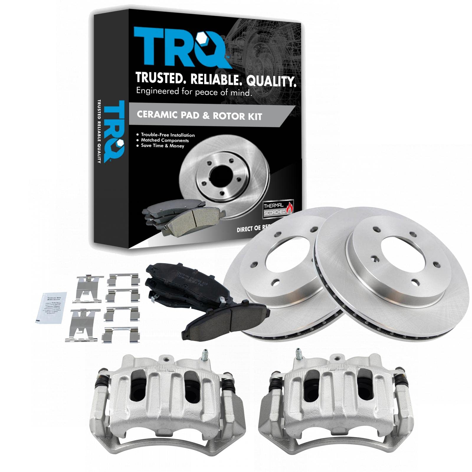 TRQ Front Brake Pad and Rotor Kit - Ceramic Vented Brake Pads & Rotors - Compatible with 1999-2003 Ford F-150, 2004 F-150 Heritage - Perfect for Smooth Stopping and Enhanced Safety on Highways, Off-Roading, and Daily Commutes