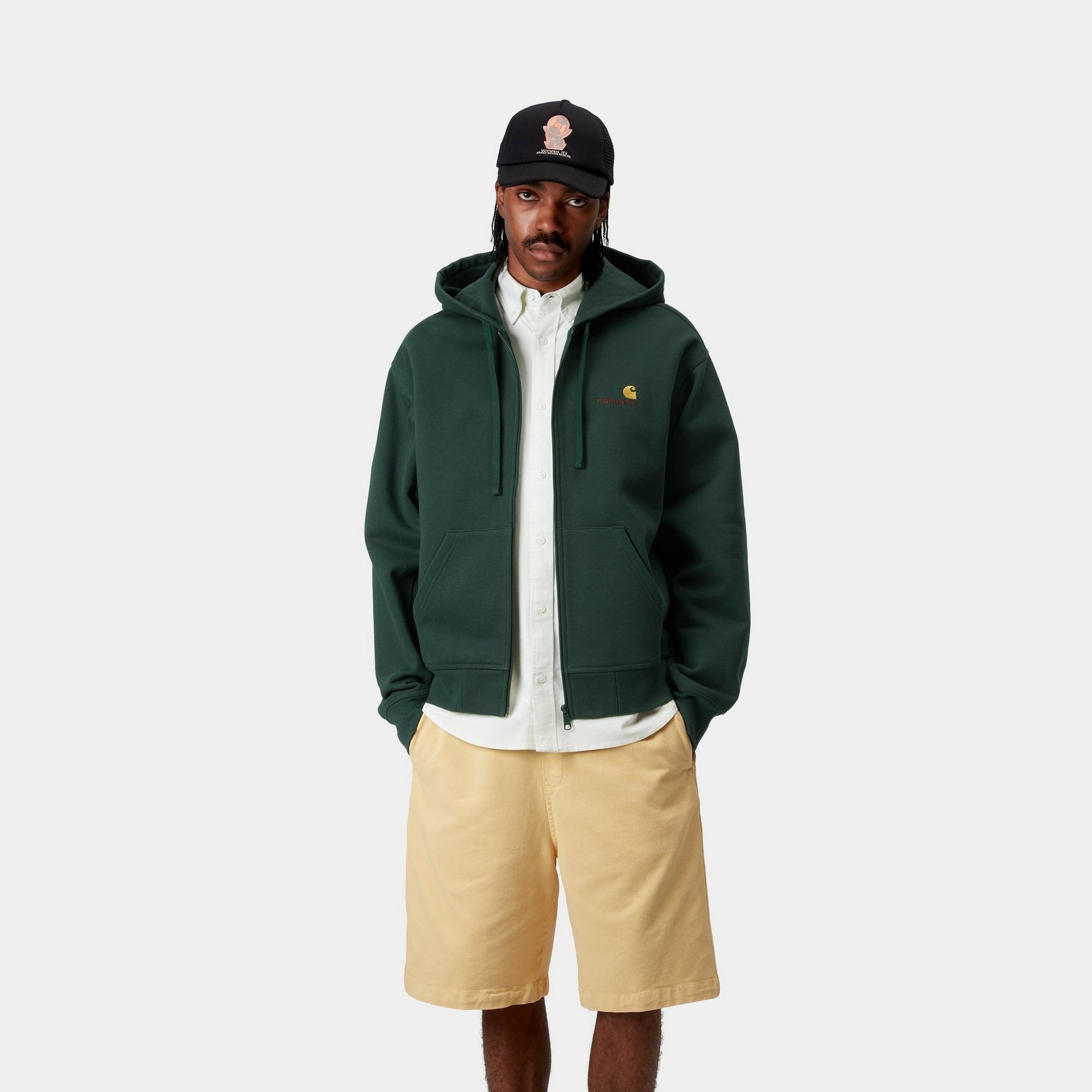Hooded American Script Jacket - Stylish Fleece-Lined Pullover for Men & Women | Conifer Green | Perfect for Outdoor Adventures & Casual Wear