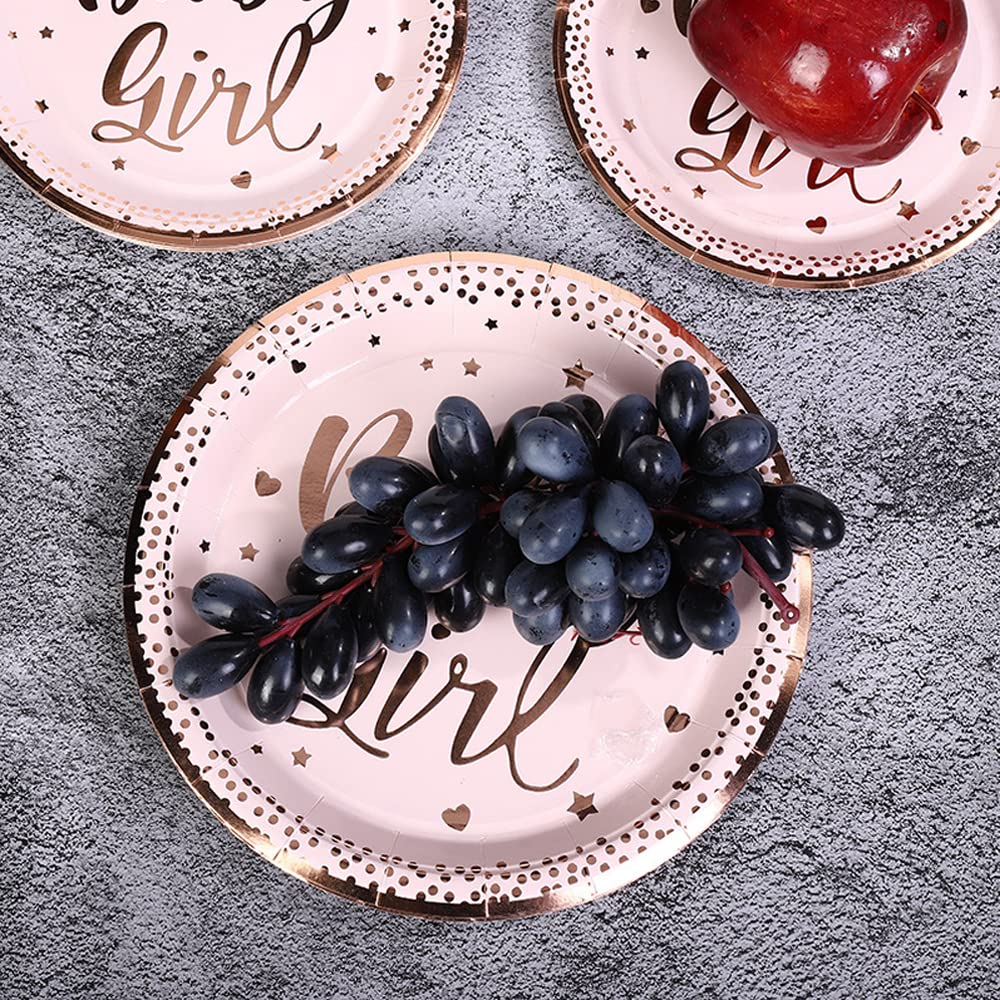 50 Pcs Pink Gold Birthday Party Plates & Cups - Disposable Paper Dinnerware for Girls Birthday Party, Baby Shower, Bridal Shower - Perfect for Kids Party Decorations & Table Settings
