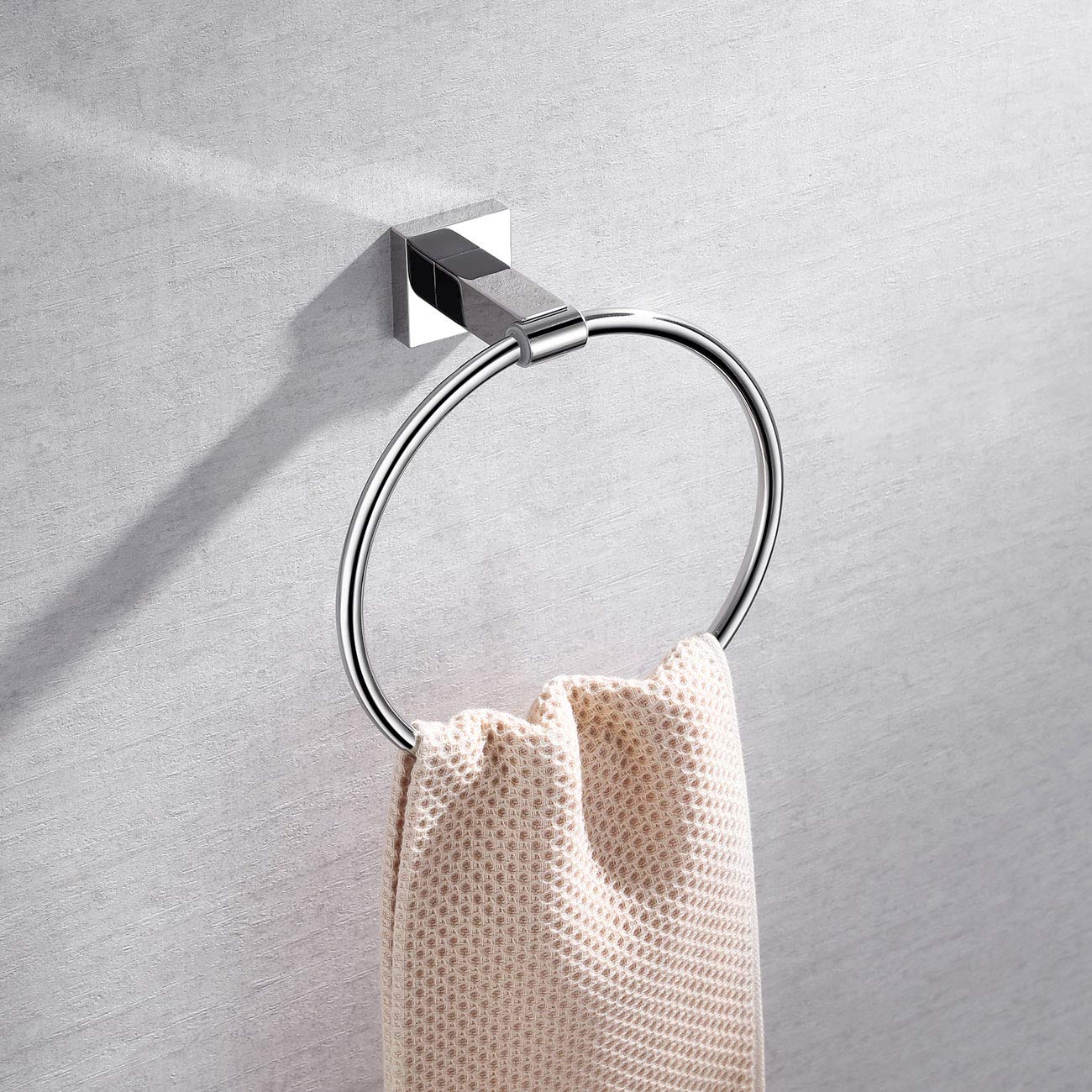 Miyili SUS 304 Stainless Steel Round Bathroom Towel Ring - Wall Mounted Polished Hand Towel Holder for Bath, Kitchen & Guest Room (Model D02C)