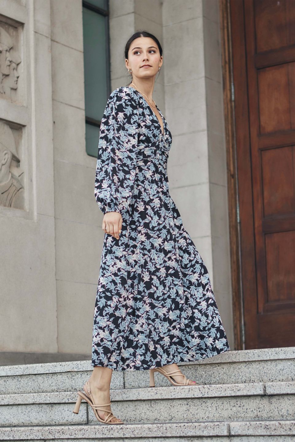 Better Than Ever Large Blue Floral Puff Sleeve Tiered Maxi Dress - Elegant Boho Summer Dress for Women, Perfect for Beach Vacations, Weddings & Date Nights