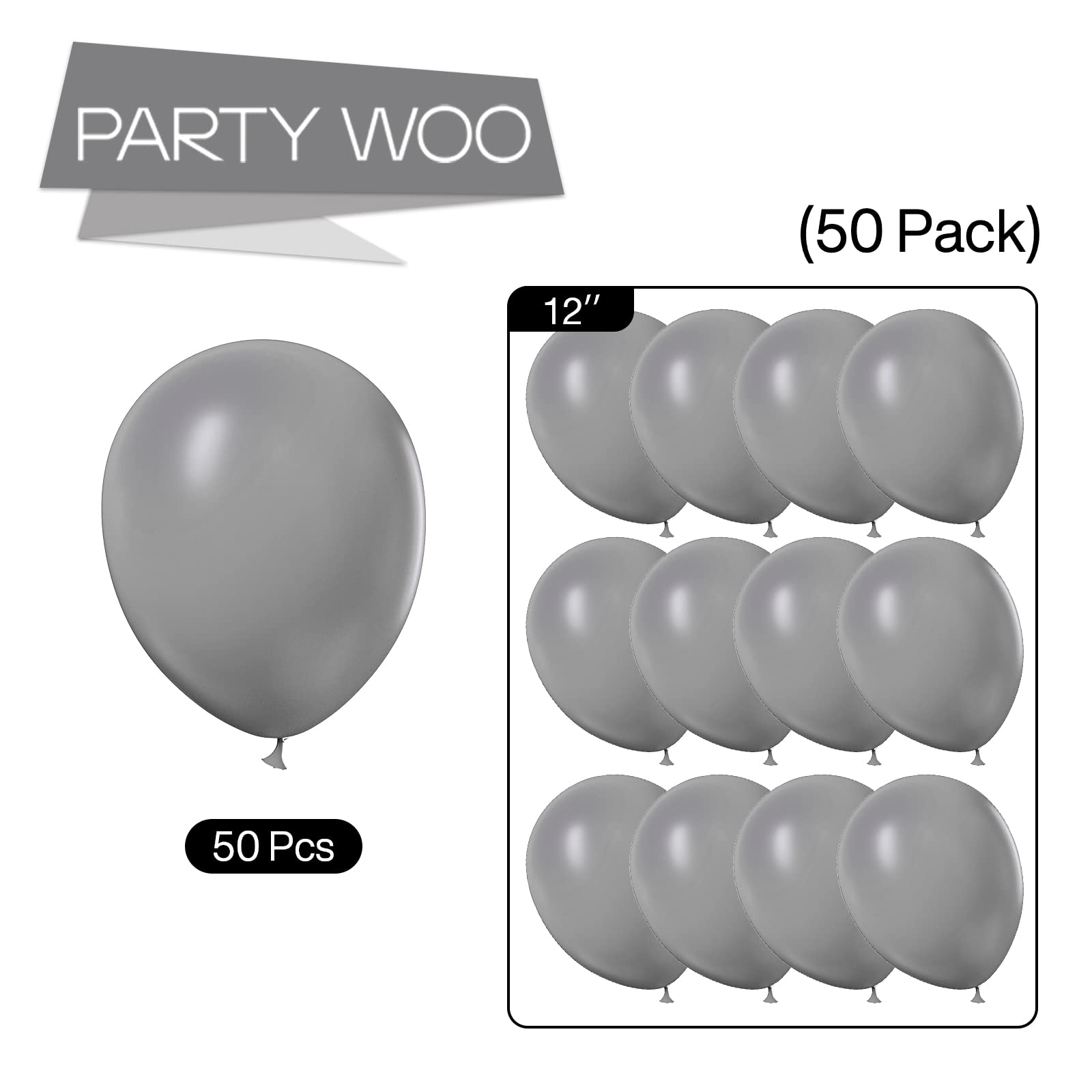 50 Pcs 12 Inch Matte Gray Balloons for Party Decor - Balloon Garland & Arch Kit for Birthday, Wedding, Baby Shower - Premium Grey Balloons (Y71) - Perfect for Indoor & Outdoor Celebrations