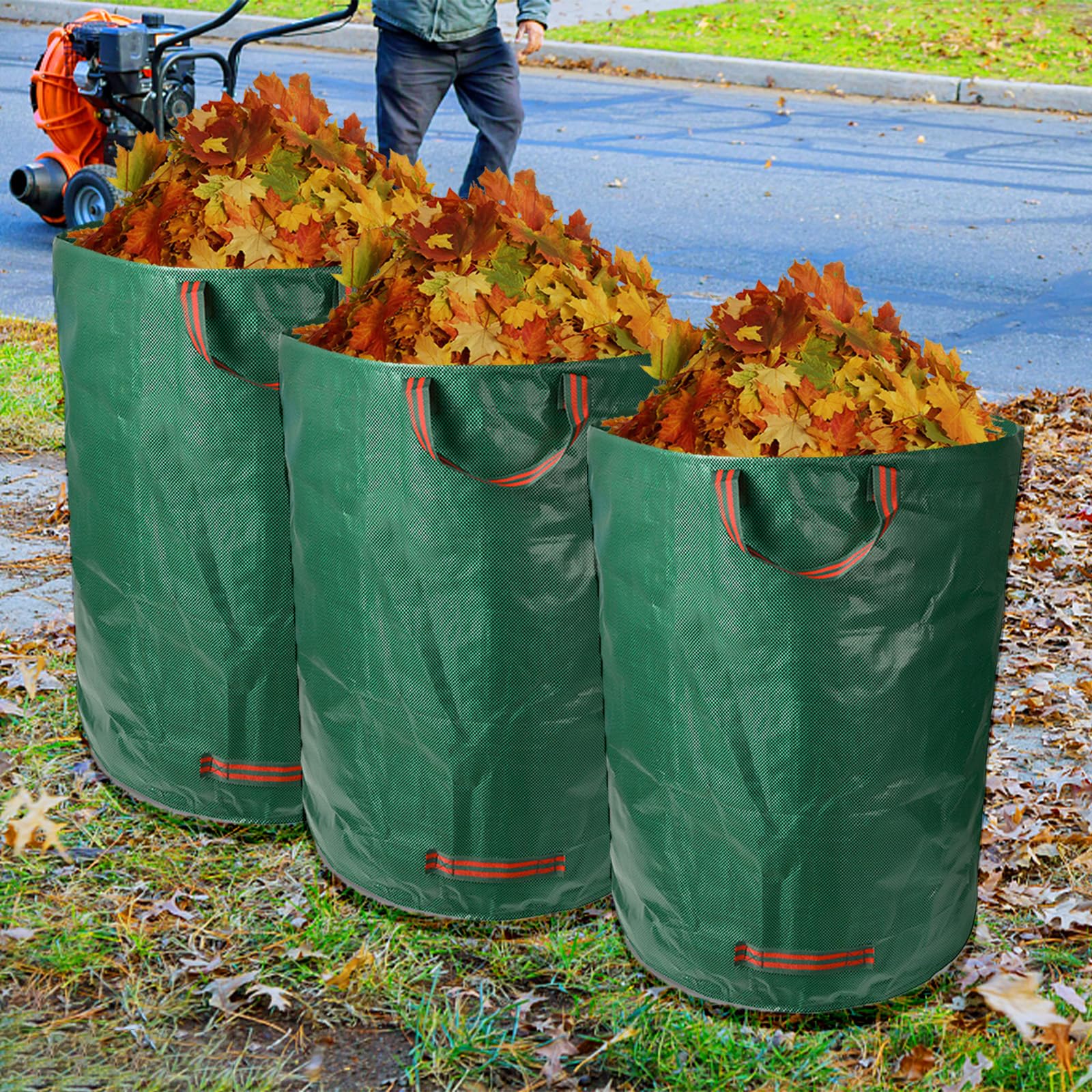 Durable 132 Gallon Reusable Garden Waste Bags - 3 Pack Thickened Leaf Bags for Yard Cleanup, Composting & Outdoor Debris Collection