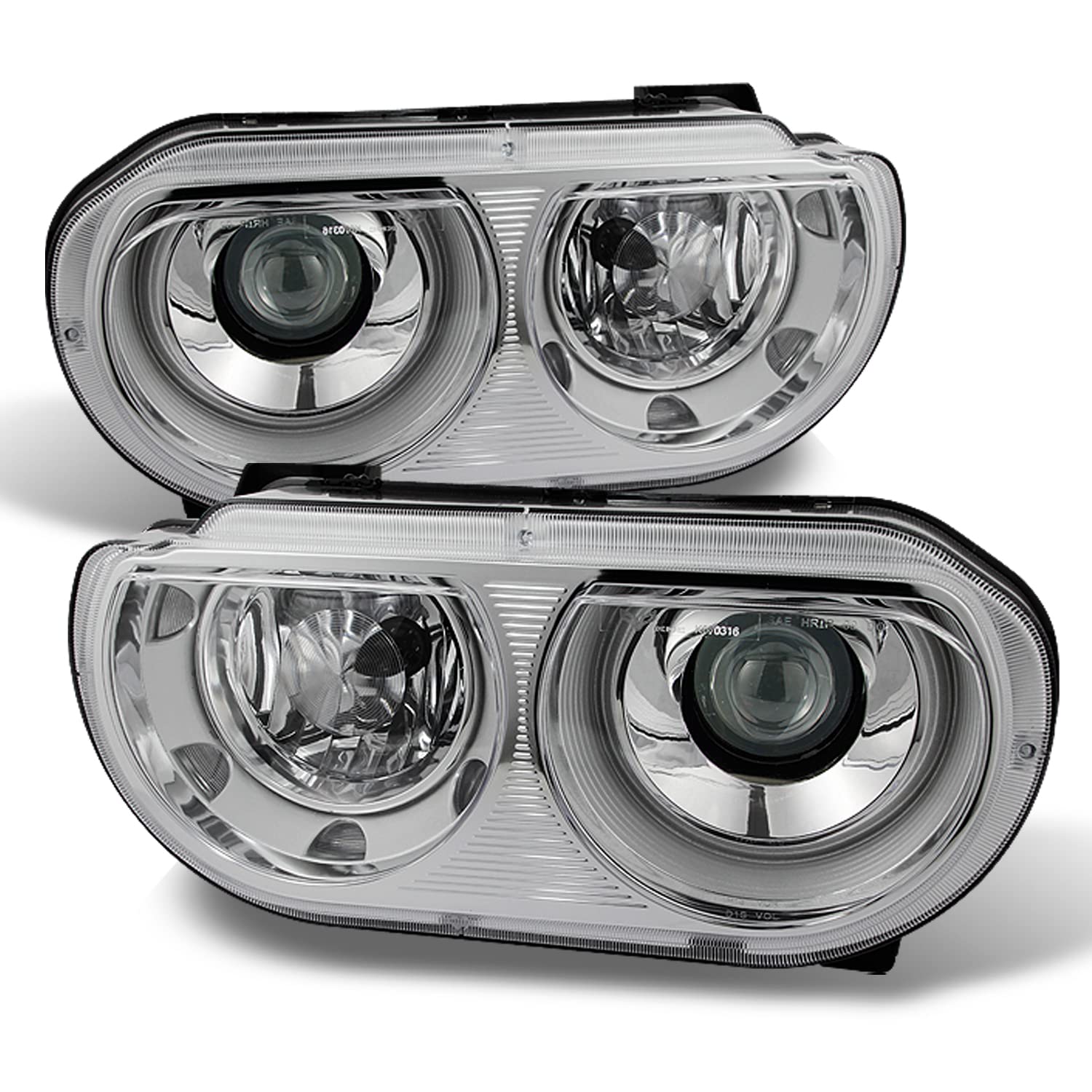 AKKON Replacement HID Xenon Headlights for Dodge Challenger - OE Style Chrome Projector Headlamps Pair (Left + Right) | Perfect for Night Driving & Car Upgrades