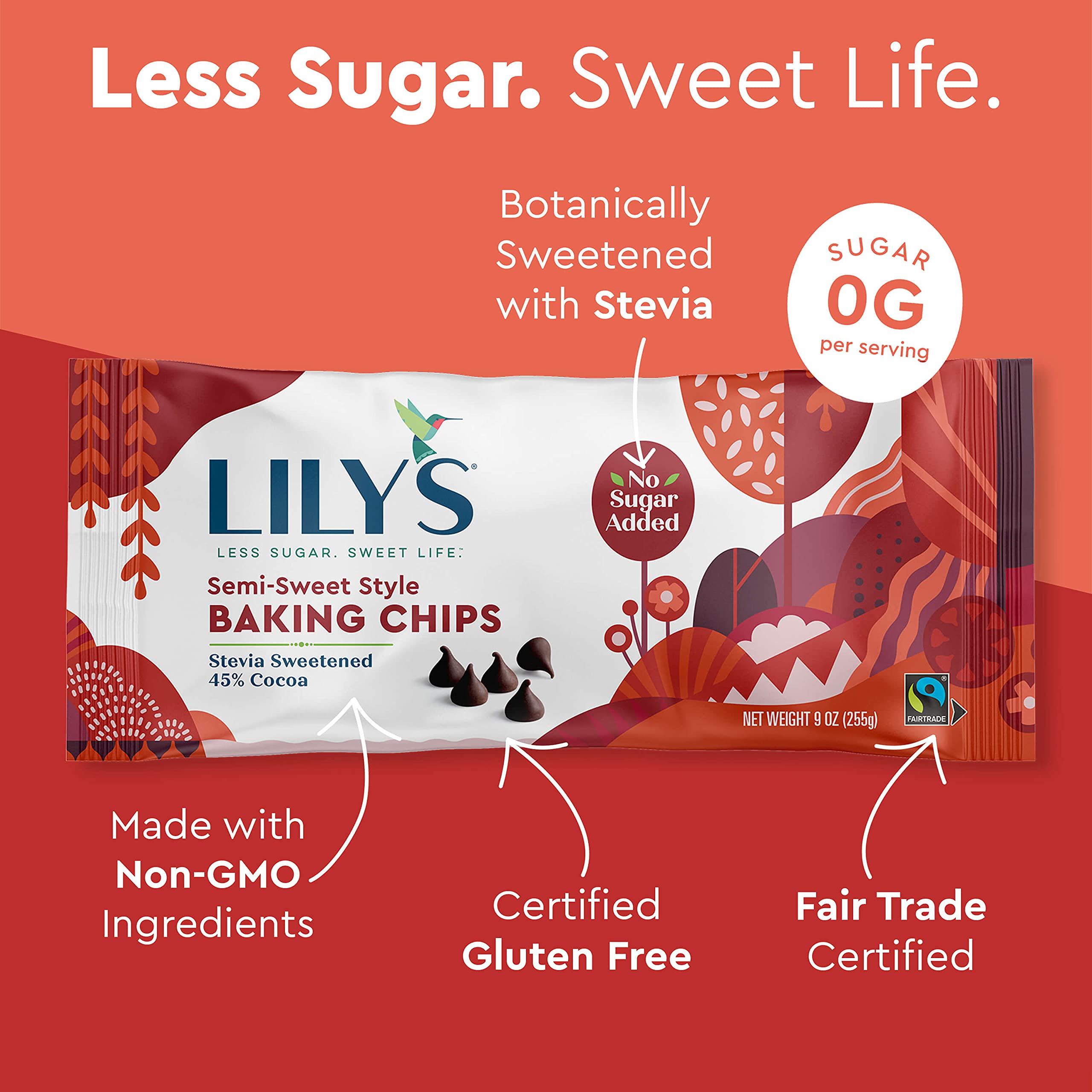 Lily's Sweets Semi-Sweet Baking Chocolate Chips | Stevia Sweetened, No Sugar Added, Low Carb, Keto Friendly | 9oz (Pack of 12) | Perfect for Cookies, Muffins & Keto Desserts