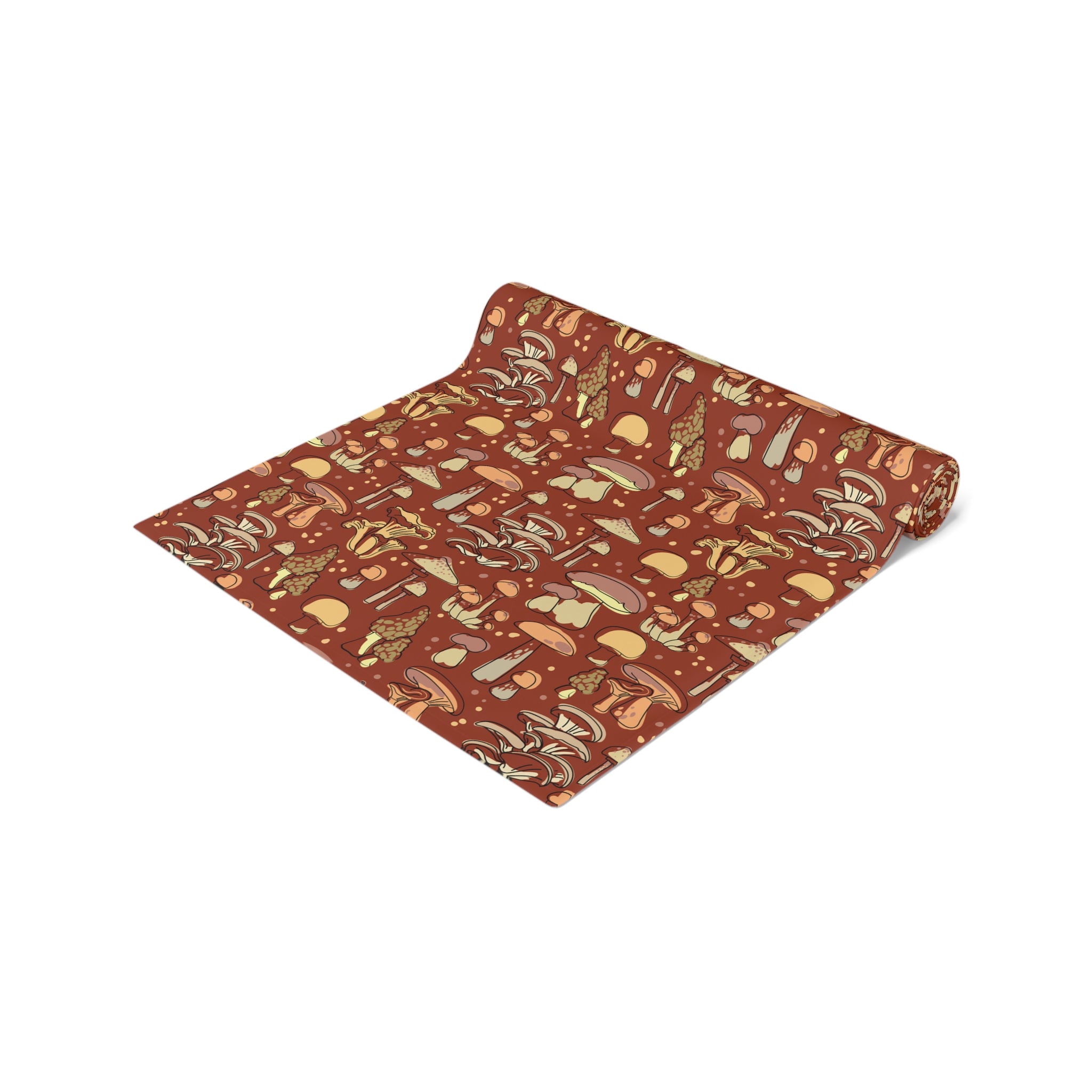Stylish Cotton or Polyester Table Runner with Groovy Brown Mushroom Print - 2 Size Options for Dining & Kitchen Decor