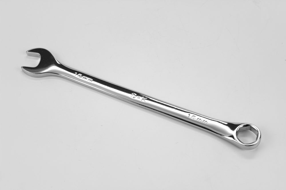15mm 6-Point Metric Long Combination Chrome Wrench - Professional Automotive & Industrial Tool for Tightening Bolts and Nuts