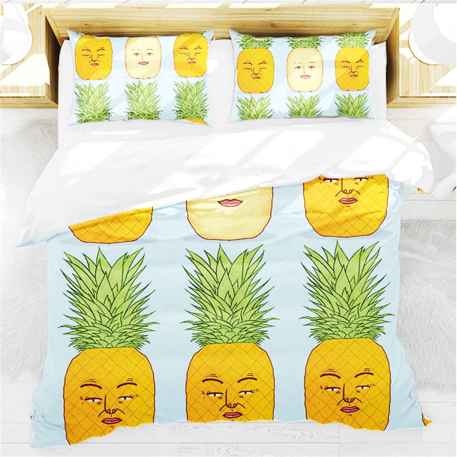 Premium Fruit Print Duvet Cover Set - Twin/Full/Queen/King Size Bedding with Pillowcases (Apple, Orange, Lemon, Mushroom, Pineapple Designs) - 2/3/4 Piece Set | Soft & Breathable for Cozy Sleep | Perfect for Kids Rooms, Guest Bedrooms & Summer Home Decor (Queen Size, 3-Piece)