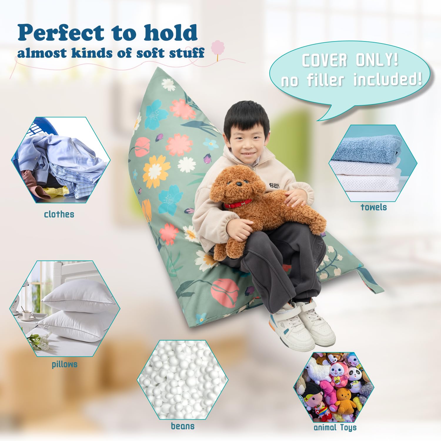LOLOMLO Extra Large Stuffed Animal Storage Bean Bag Chair Cover - 52