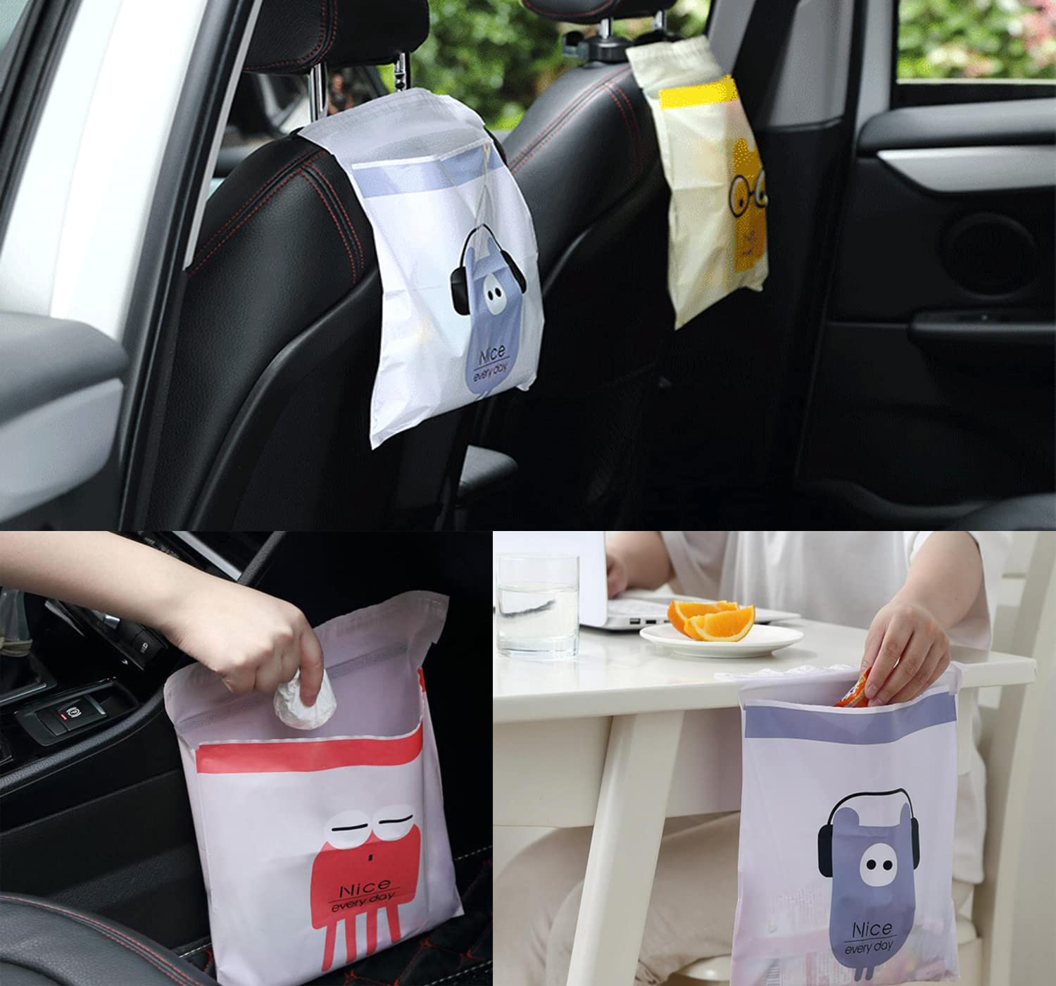 75pcs Disposable Car Trash Bags - Yellow Cartoon Design for Road Trips, Travel & Office Use - Leakproof & Scented Auto Garbage Bags for Cars, Trucks & Vehicles