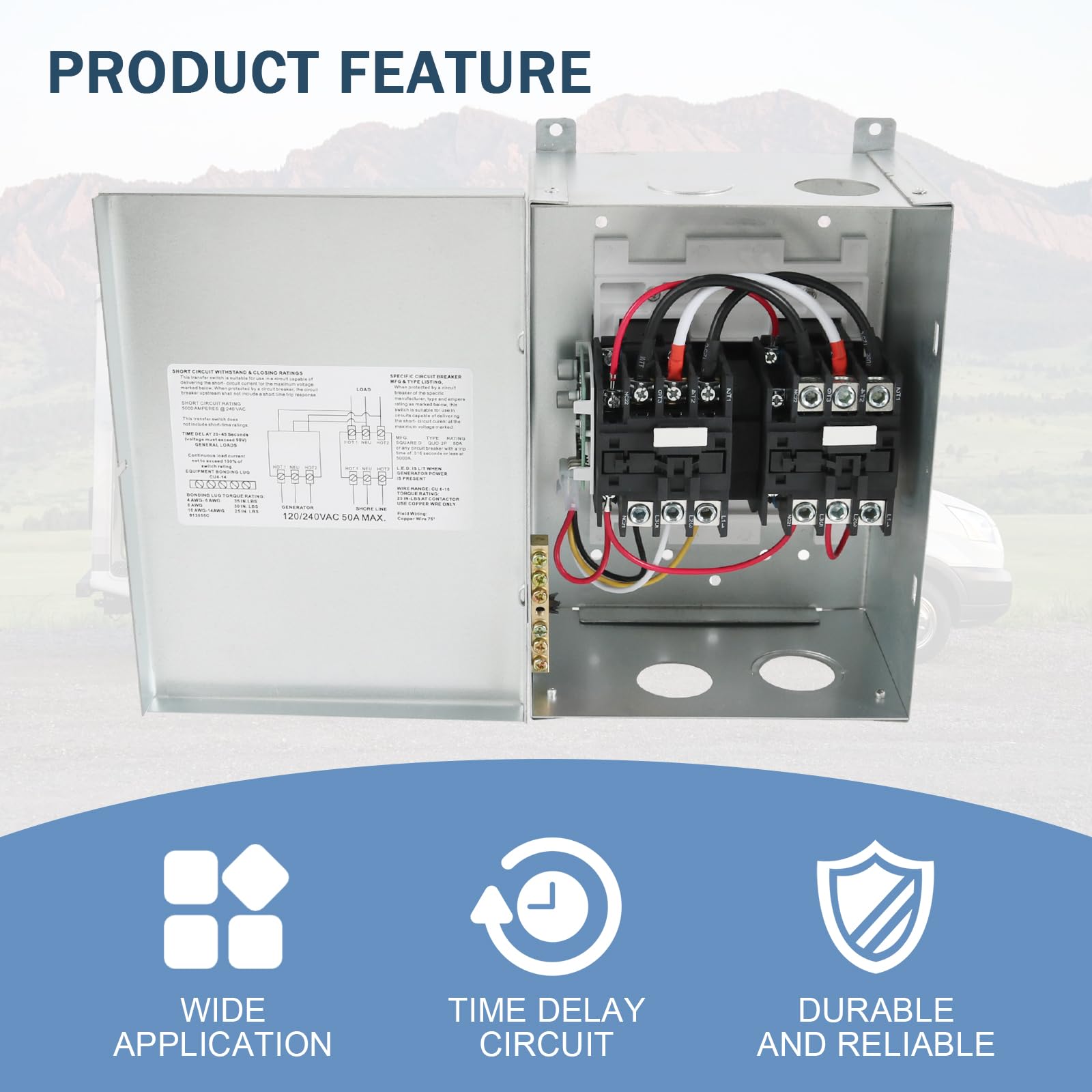 RV Automatic Transfer Switch 240VAC 50A 70A Neutral - Power Transfer Solution for RVs, Speedboats & 120/240V Power Sources | Perfect for Seamless Shore Power Switching & Emergency Backup