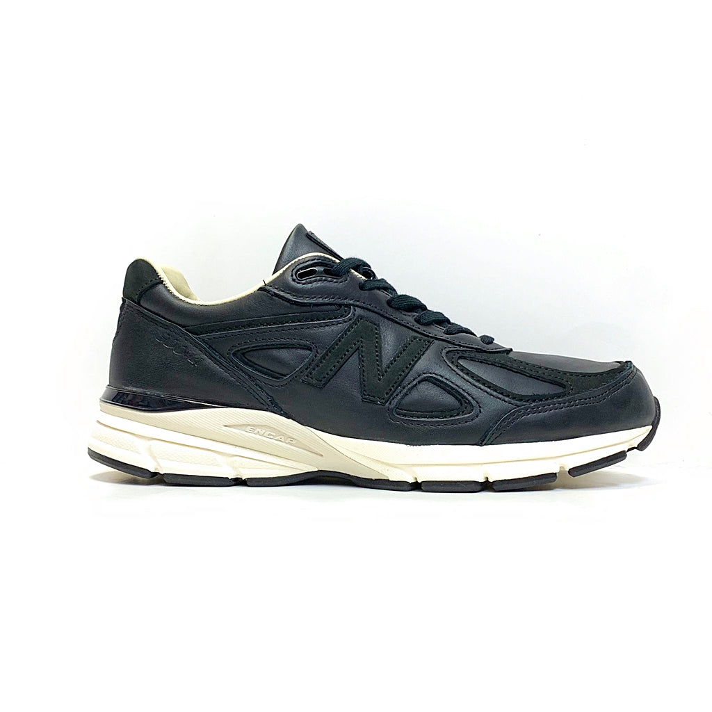 New Balance M990FEB4 Black Leather Running Shoes - Made in USA, M990V4 - Perfect for Jogging, Gym & Casual Wear