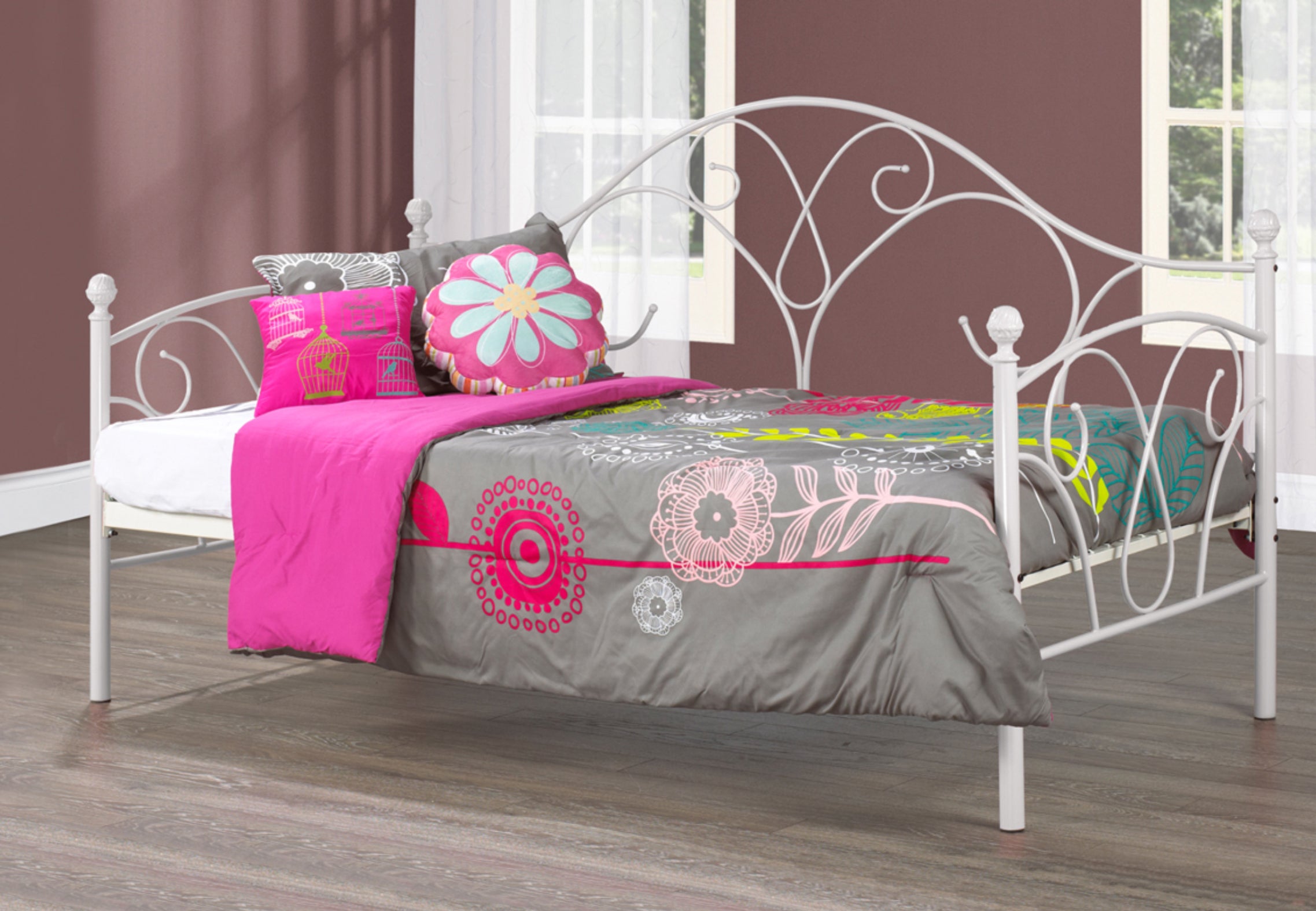 Stylish White Metal Frame Bed with Safety Guard Rail - Perfect for Kids, Teens & Guest Rooms - Durable & Modern Bedroom Furniture for Home Decor