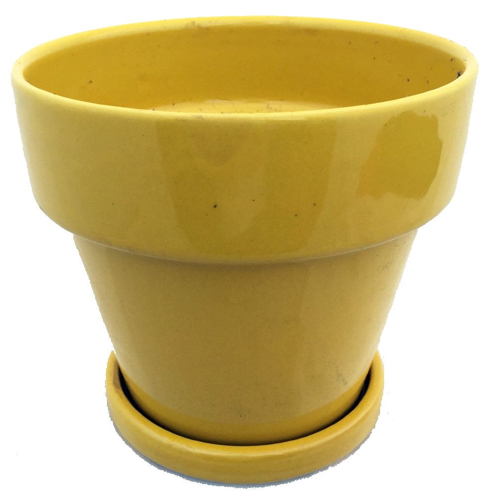 Sunflower Ceramic Pot with Saucer & Felt Feet - 4.5 x 4.3 Inch Plant Pot for Succulents, Herbs & Small Plants - Perfect for Home, Office & Garden Decor