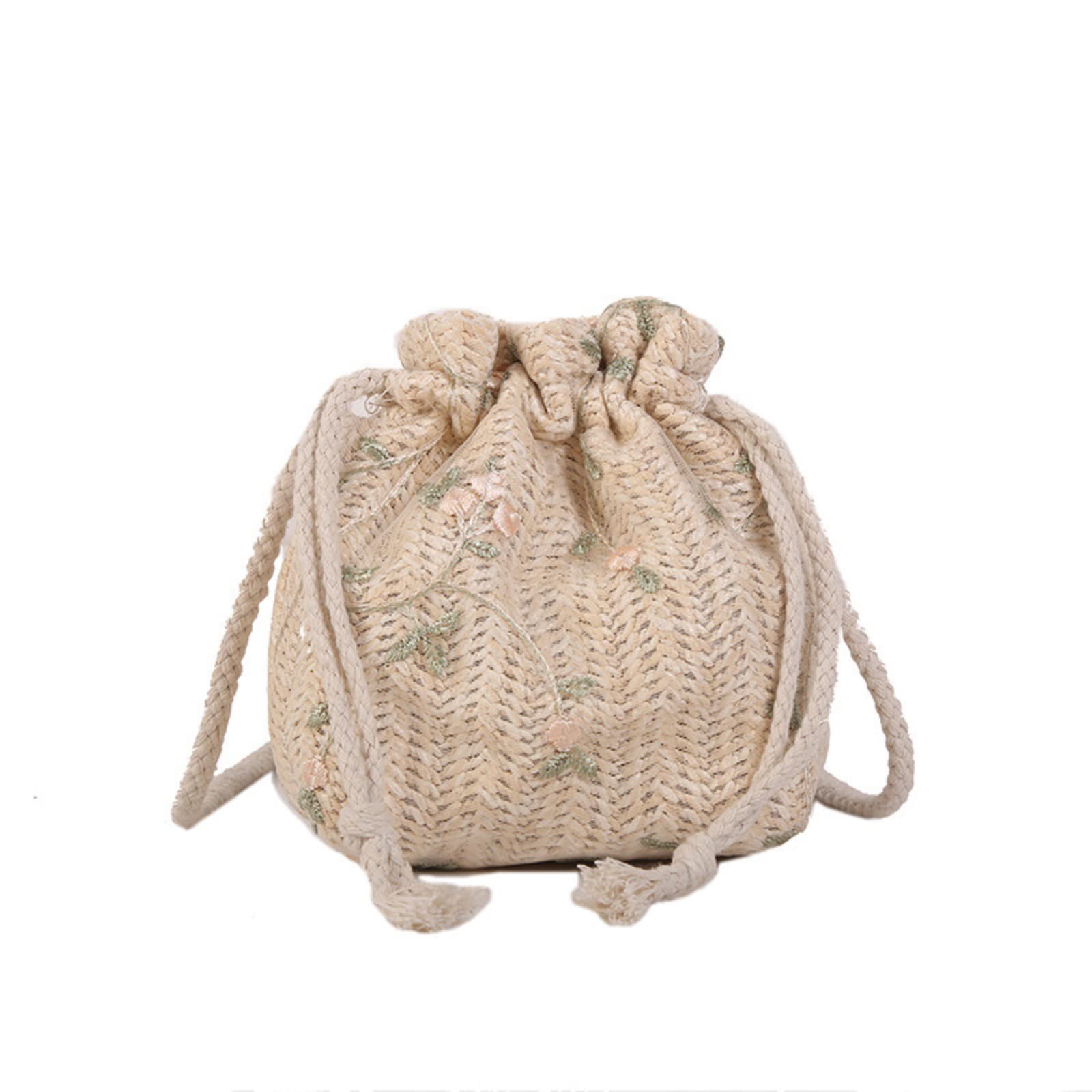 Women's Small Shoulder Bag - Straw Woven Beach Bag with Floral Embroidery & Lace Detail - Elegant Crossbody Handbag for Travel, Shopping & Summer Outings