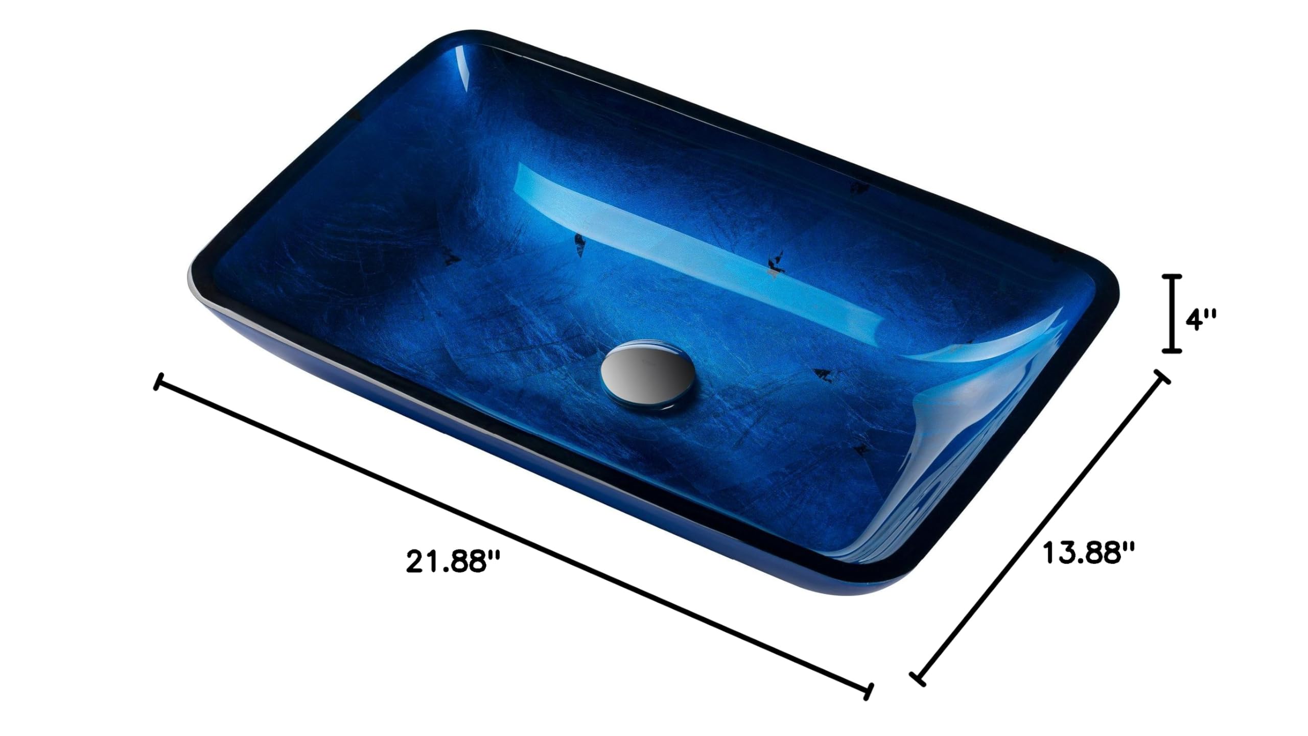 Premium Rectangular Glass Vessel Bathroom Sink - Modern Blue Design with PU Chrome Finish - Perfect for Contemporary Bathrooms, Powder Rooms & Luxury Home Decor