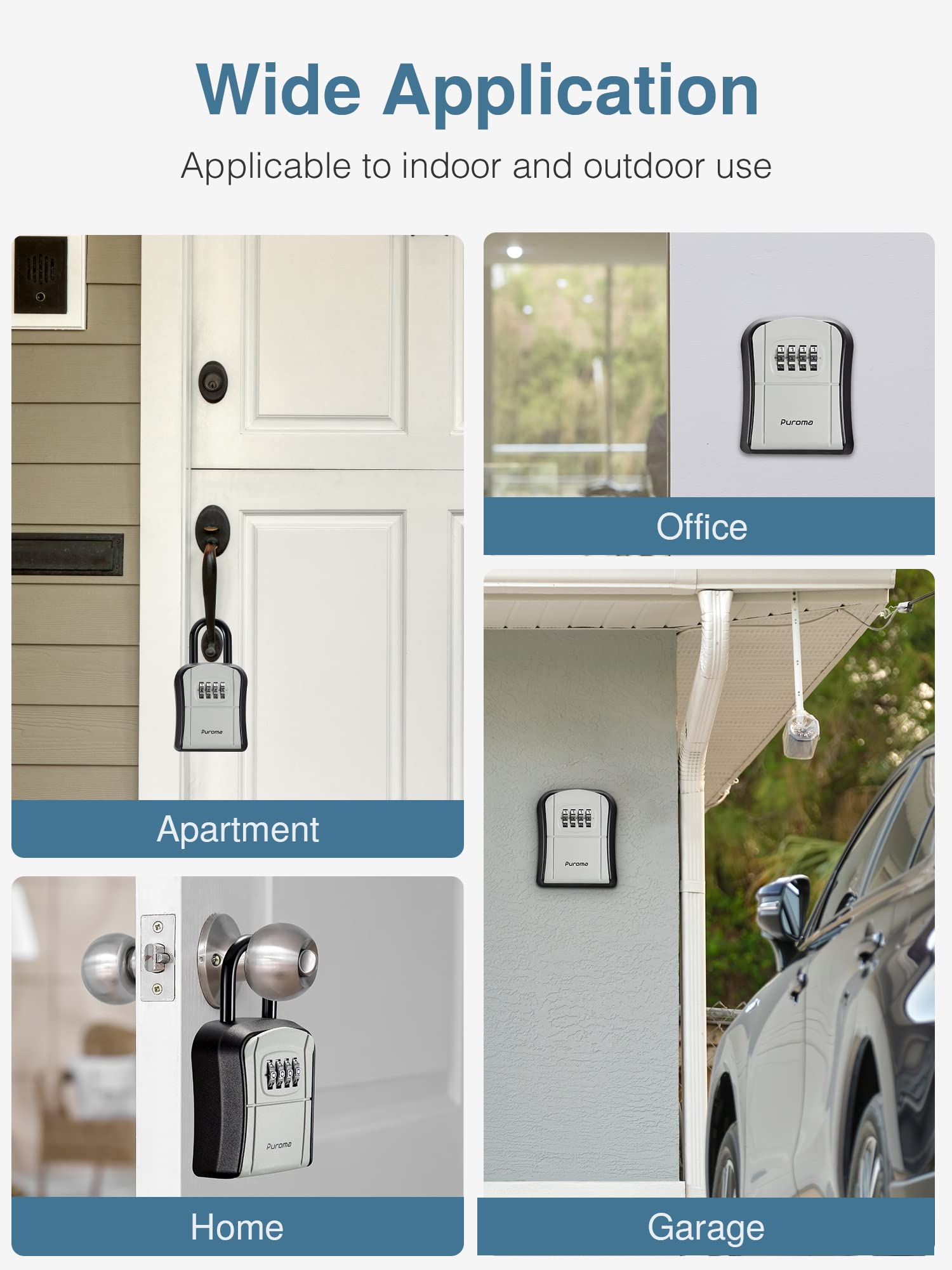 Puroma Key Lock Box - Portable Wall-Mounted Combination Lock Box with Resettable Code for Secure Key Storage (2 Pack) | Ideal for Home, Office, Garage & Apartment Spare Keys | Weatherproof Outdoor Key Safe for Vacation Rental & Property Management