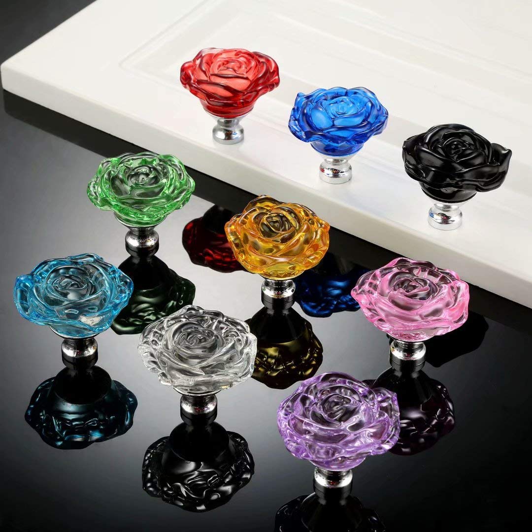 10 Pack 50mm Red Crystal Rose Glass Cabinet Knobs - Clear Drawer Pulls for Kitchen, Dresser, Closet & Furniture Hardware - Perfect for Home Decor & DIY Upgrades