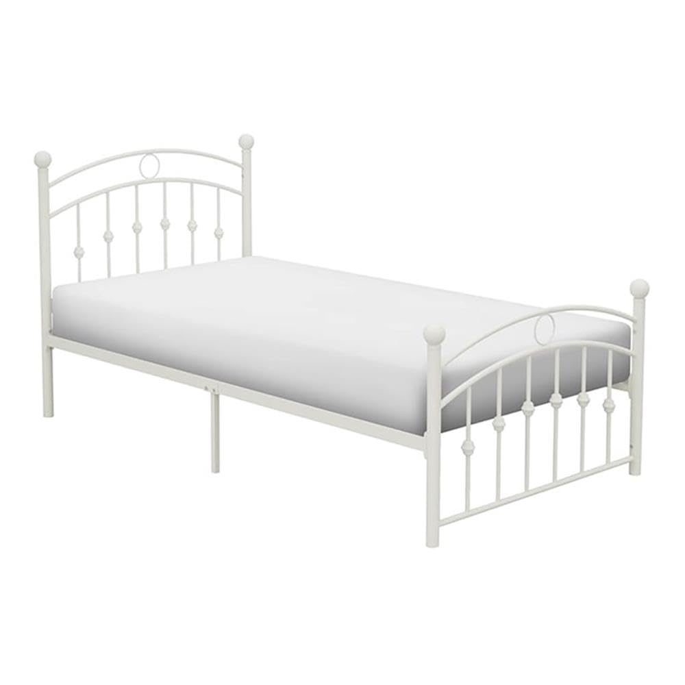 Pemberly Row Traditional Style Metal Twin Platform Bed in White - Sturdy & Elegant Bed Frame for Kids, Teens & Guest Rooms | Perfect for Small Spaces & Modern Bedrooms