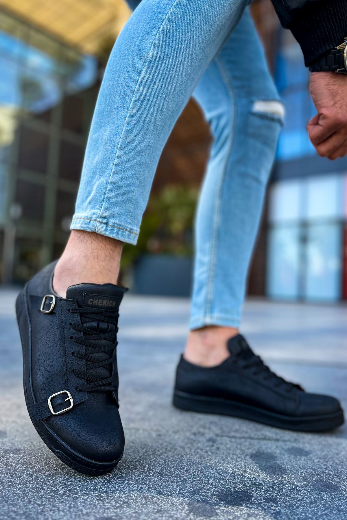 CH191 CST Side Buckle Men's Shoes Black - Stylish Casual Footwear for Outdoor Activities & Daily Wear