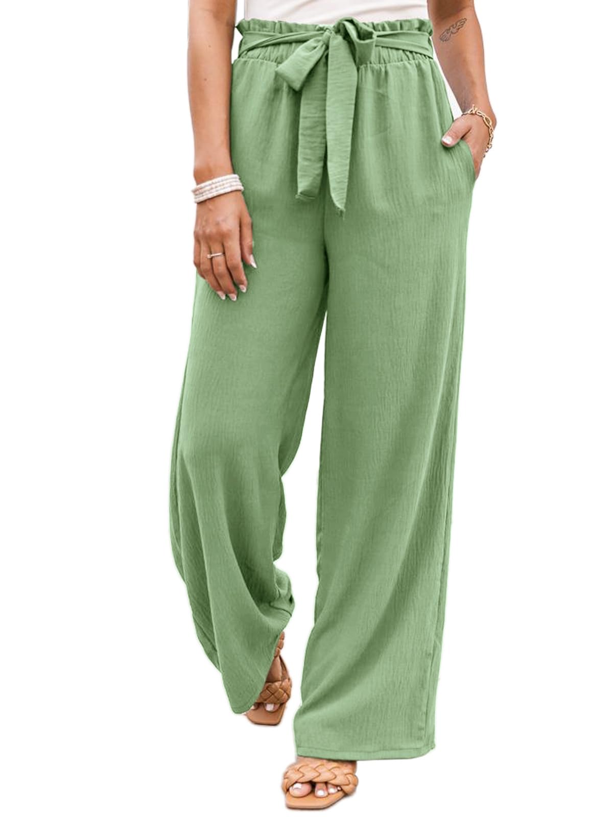 Women's NIMIN High Waisted Wide Leg Pants - Business Casual Work Pants with Pockets | Loose Flowy Summer Beach Pants for Office, Travel & Vacation