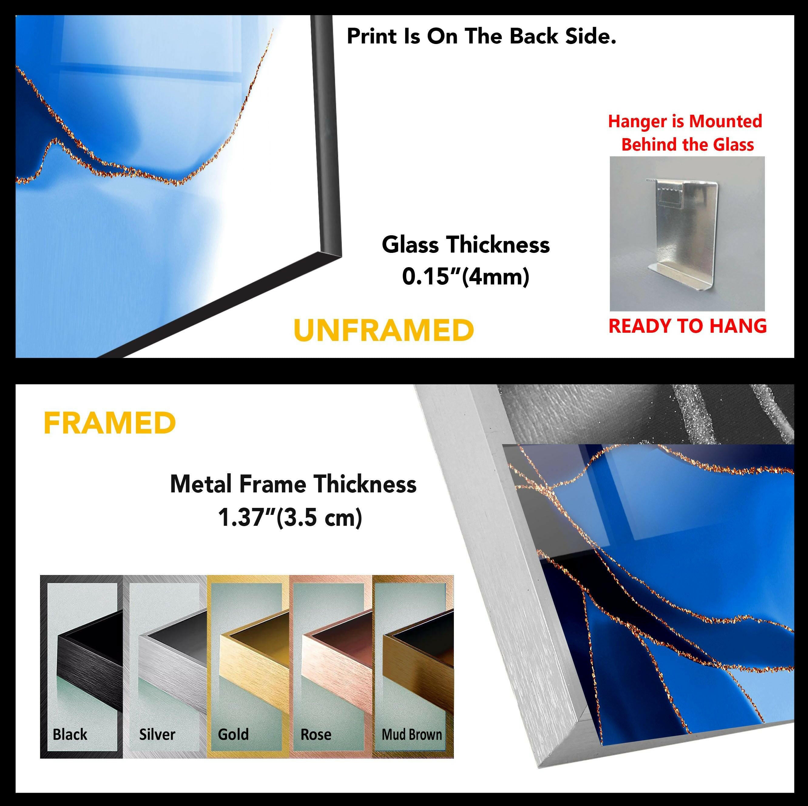 Blue and Gold Marble Abstract Glass Wall Art - Modern Home Decor for Living Room, Bedroom & Office | Handmade Glass Wall Hanging for Contemporary Interior Design