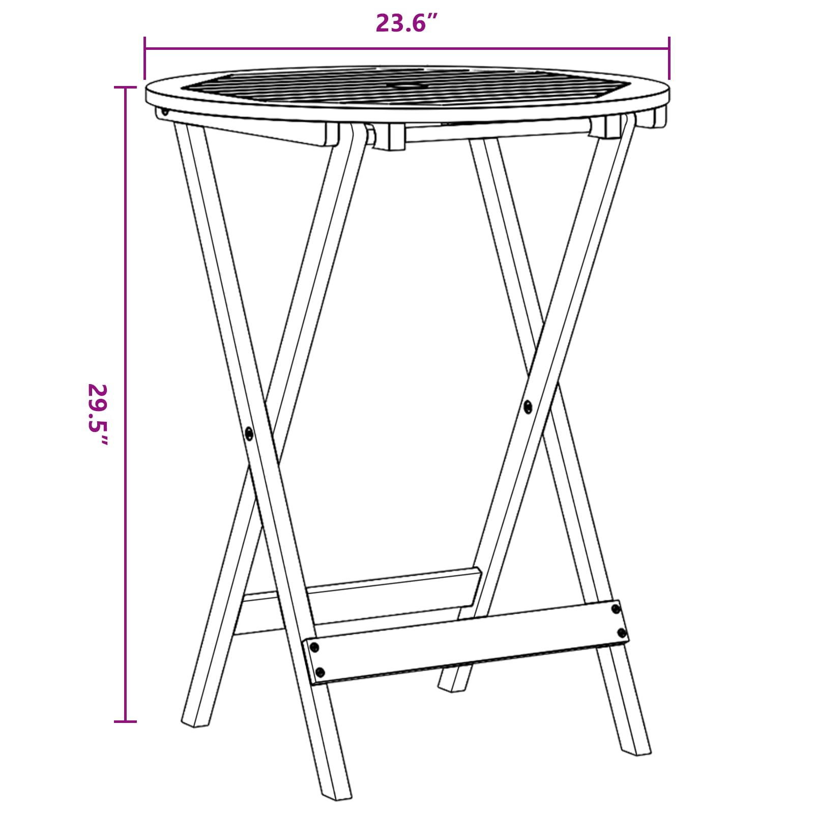 Acacia Wood Round Patio Table with Umbrella Hole & Foldable Design - 23.6