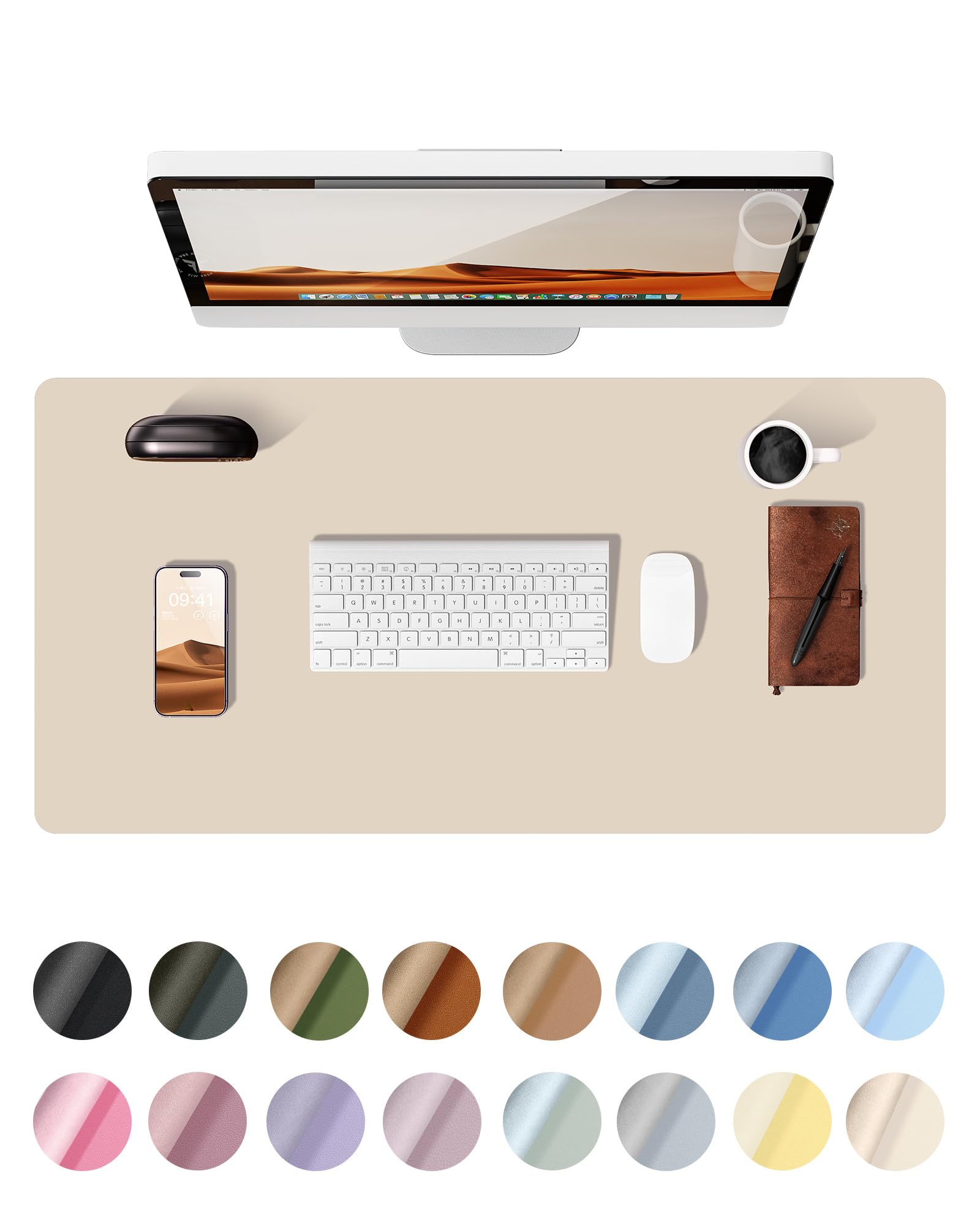YSAGi Premium PU Leather Desk Pad Protector - Non-Slip Large Mouse Pad & Office Desk Mat (23.6