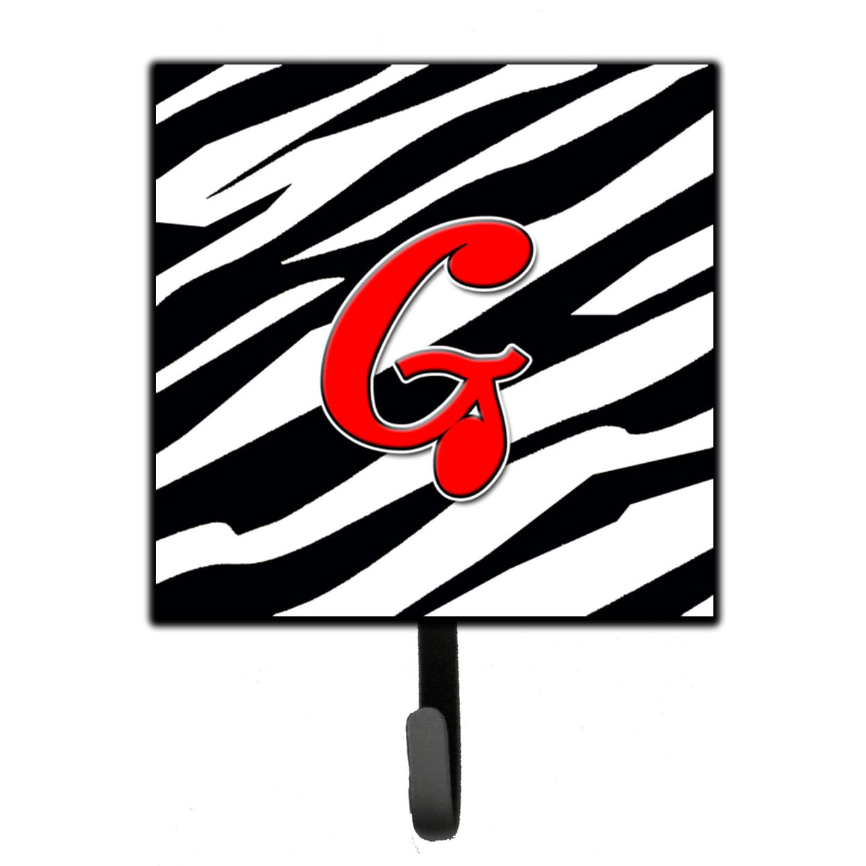 Caroline's Treasures CJ1024-GSH4 Letter G Monogram Key Hook - Zebra Print Red Leash Holder & Wall Organizer for Keys, Dog Leashes - Perfect for Entryway, Mudroom & Pet Station Organization