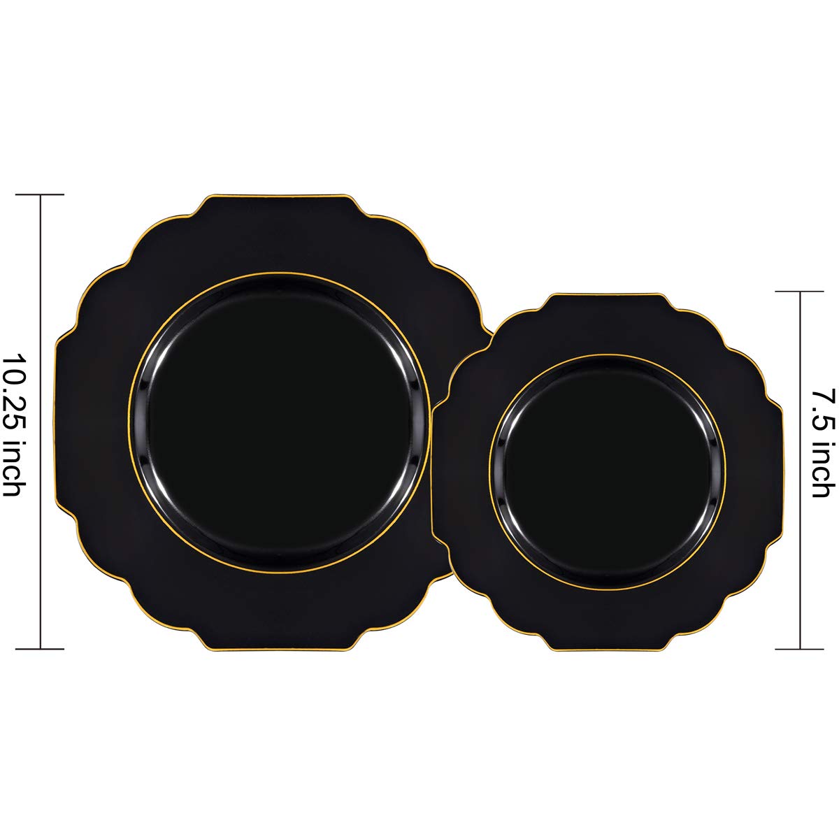 Supernal 34-Piece Gold Plastic Silverware Set with Black Handles - Includes 30 Gold-Rimmed Black Dinner Plates & 30 Appetizer Plates - Elegant Disposable Cutlery for Parties, Weddings, Birthdays & Formal Events