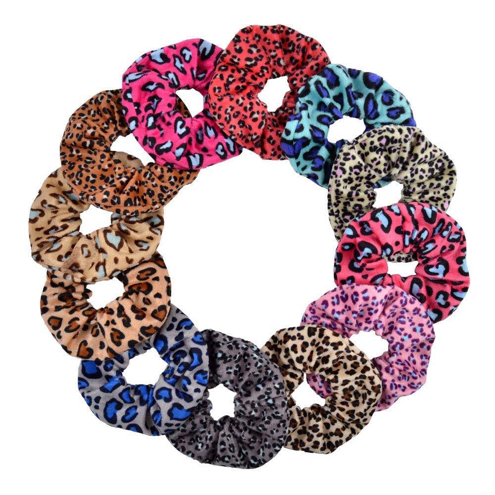 12 Pcs Velvet Hair Scrunchies - Soft Elastic Hair Bands with Leopard Print for Women & Girls | Ponytail Holders, Hair Ties for Workout, Office, Party & Daily Use Hair Accessories