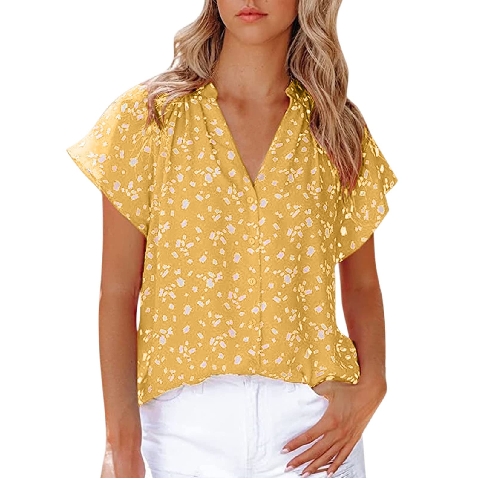 Trendy Women's Short Sleeve Printed V-Neck Tunic Top - Casual Summer & Fall Shirt with Stylish Pattern - Perfect for Daily Wear, Office Outfits, and Weekend Outings