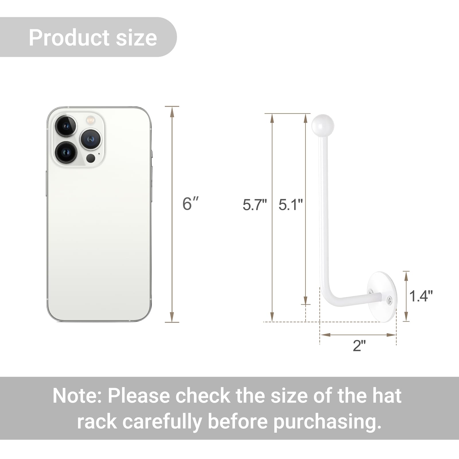 Dahey 2-Pack L-Shaped Baseball Cap Organizer - 5 Inch Space Saving Wall Mounted Hook Rack for Hats, Modern Metal Storage Holder for Closet, Bedroom & Living Room - White | Perfect for Hat Collections, Small Spaces & Home Organization