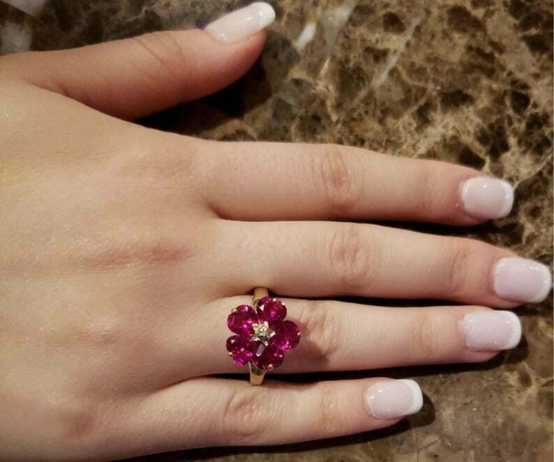 BeBold 5ct Heart-Cut Pink Created Ruby Engagement Ring for Women - Floral Design Yellow Gold Plated | Perfect for Proposals, Anniversaries & Romantic Gifts