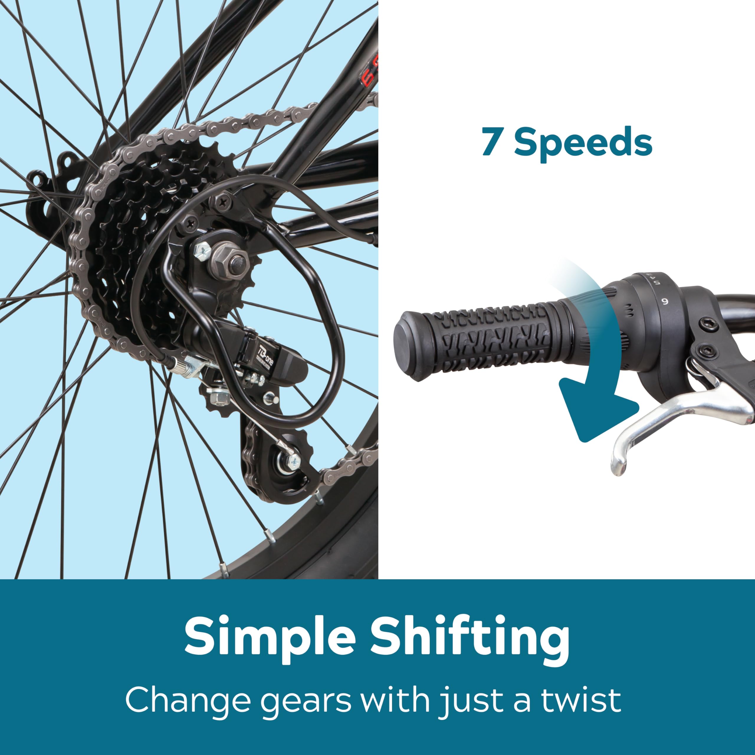 Pacific Cavern Mountain Bike for Youth & Adults - 7/21 Speed Twist Shifter, 20/24/26 Inch Wheels, 11-17.5 Inch Steel Frame with Front Suspension - Perfect for Trail Riding, Commuting & Outdoor Adventures (Kickstand Included)