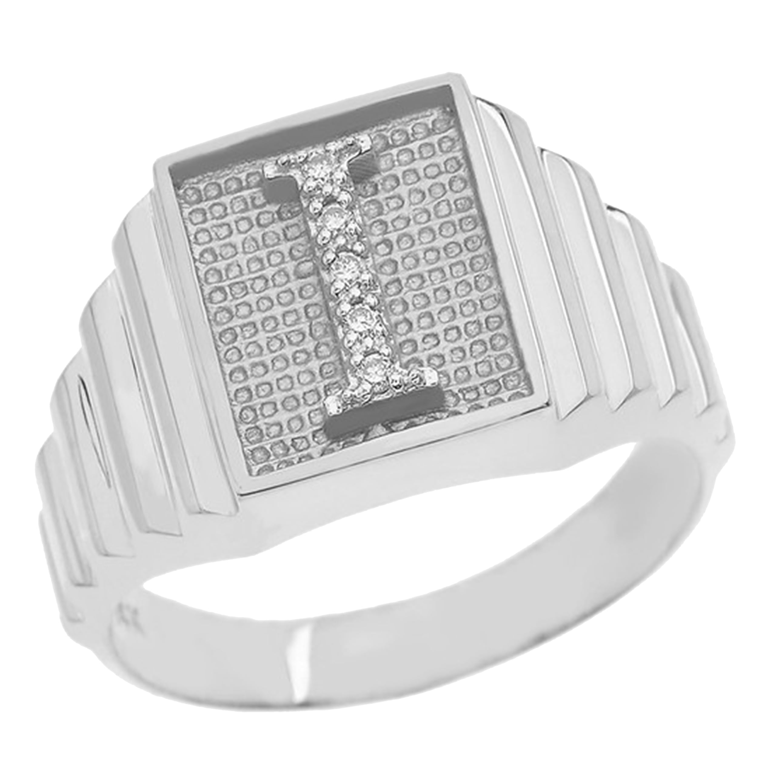 925 Sterling Silver Men's Initial Letter Ring with Diamond - Square Face Layered Band (Size 15) - Perfect for Gifts, Anniversaries & Everyday Fashion Accessories