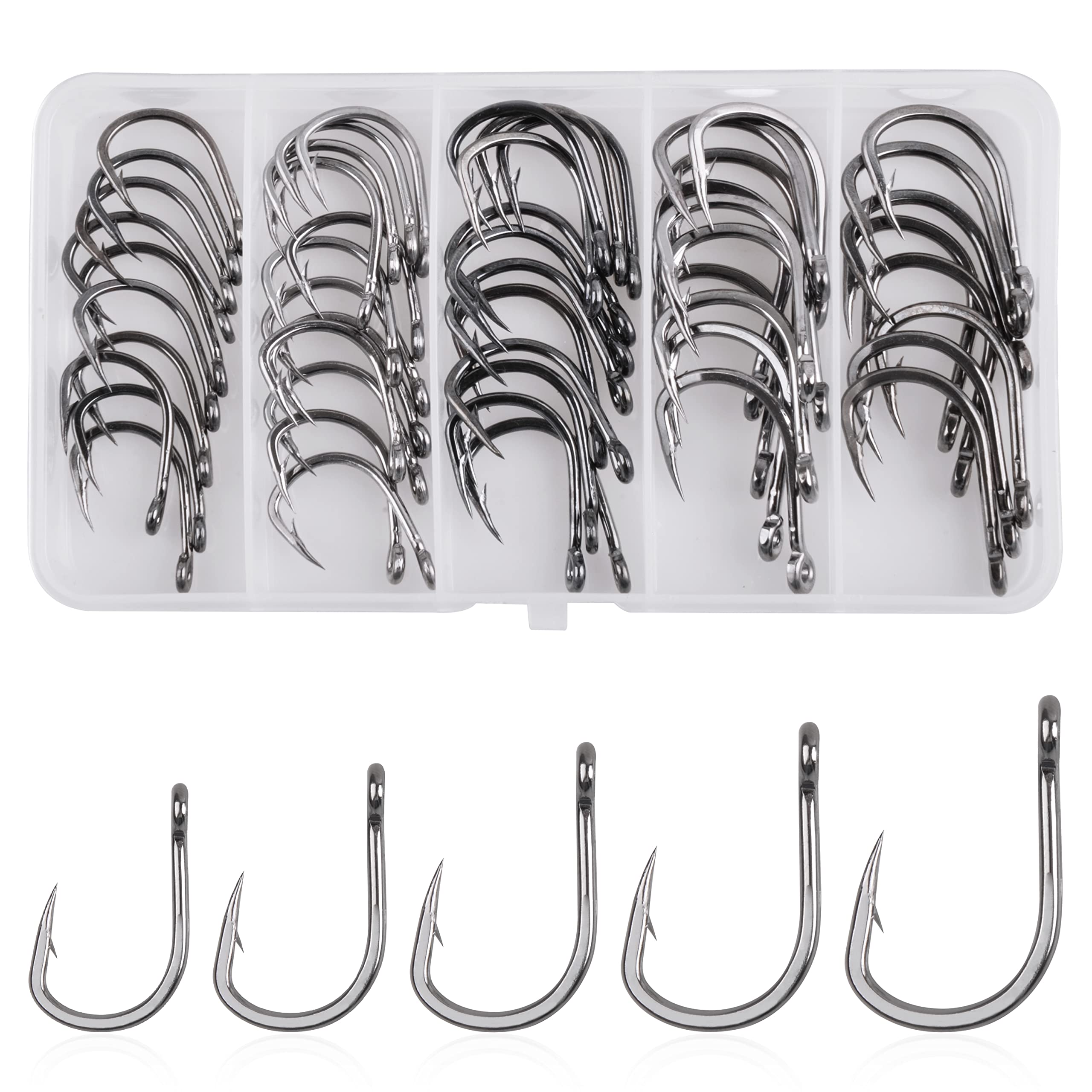 Saltwater Fishing Hooks - 2X Strong Stainless Steel Circle Hooks for Live Bait | Sharpened Ocean & Freshwater Fishing Hooks | Perfect for Deep Sea, Surf, and Pier Fishing