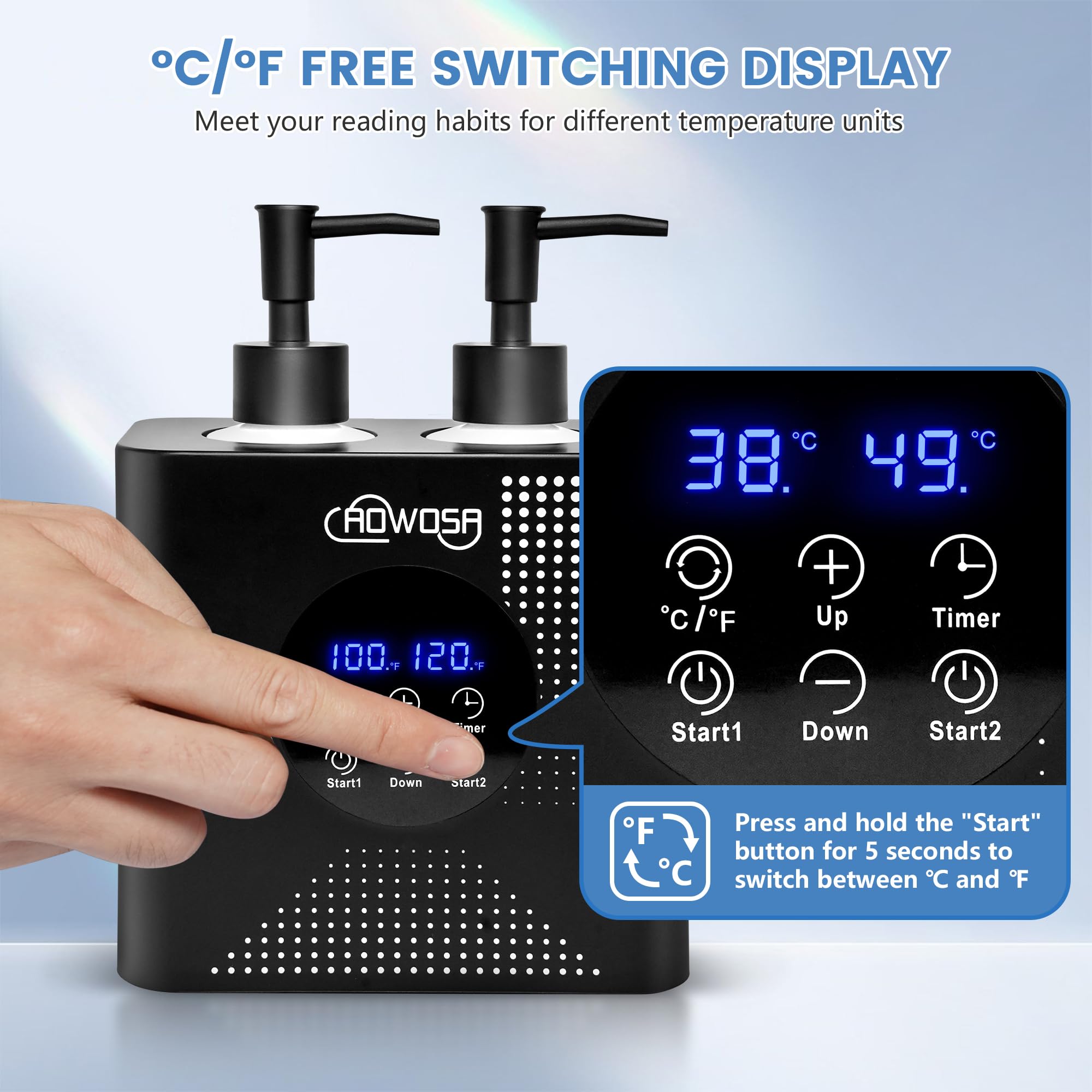 Professional Electric Massage Oil Warmer with Digital Display & ℃/℉ Switch - Dual Bottle Heater for SPA, Beauty Salon & Home Use - Portable Lotion Warmer for Aromatherapy, Body Massage & Skin Care Treatments