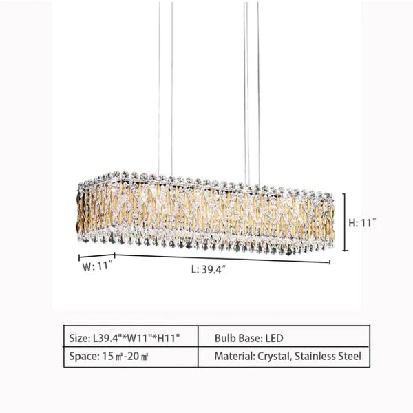 Extra Large Luxury Rectangle Crystal Pendant Chandelier - Modern Elegant Ceiling Light Fixture for Living Room, Dining Room & Kitchen Island | Perfect for Home Decor, Wedding Venues & Restaurant Lighting
