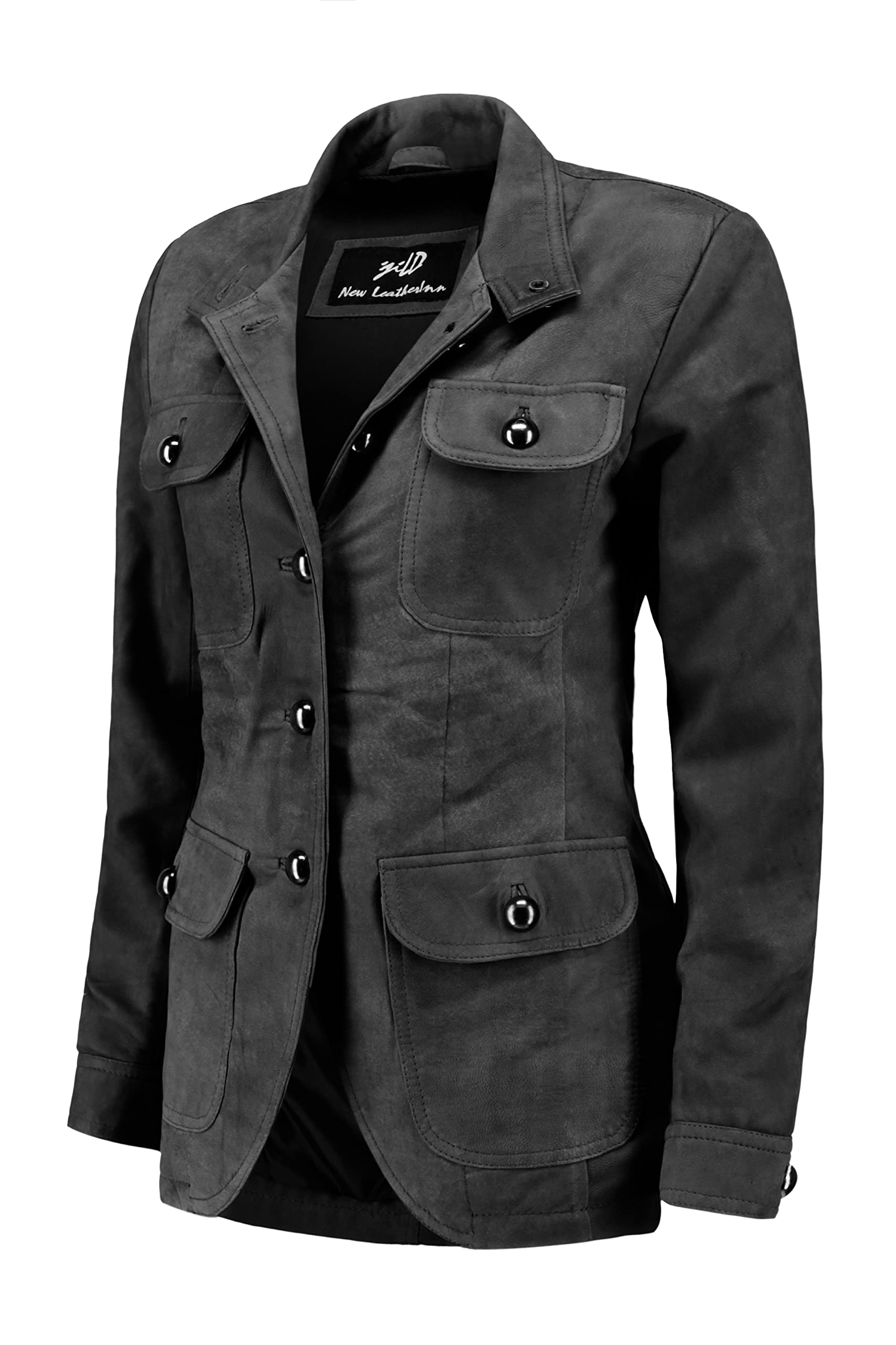 Vintage Suede Look Women's Leather Blazer Jacket - 5-Button Double Back Slit with Four Pockets & Cuff Sleeves | Office Wear, Business Attire, Formal Outfits & Special Occasions