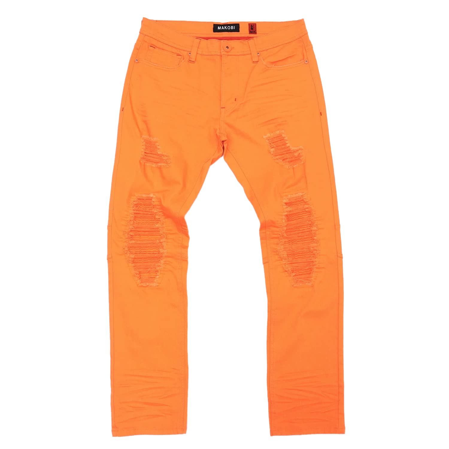 Makobi Men's Orange Twill Jeans - 34x32 Slim Fit Casual Pants for Everyday Wear | Comfortable Denim Trousers for Work, Dating & Outdoor Activities