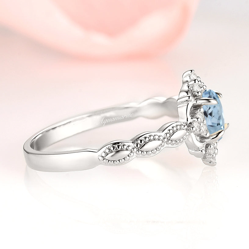 Vintage Aquamarine Ring 14K White Gold - Elegant Handmade Jewelry for Women, Perfect for Weddings, Anniversaries & Special Occasions
