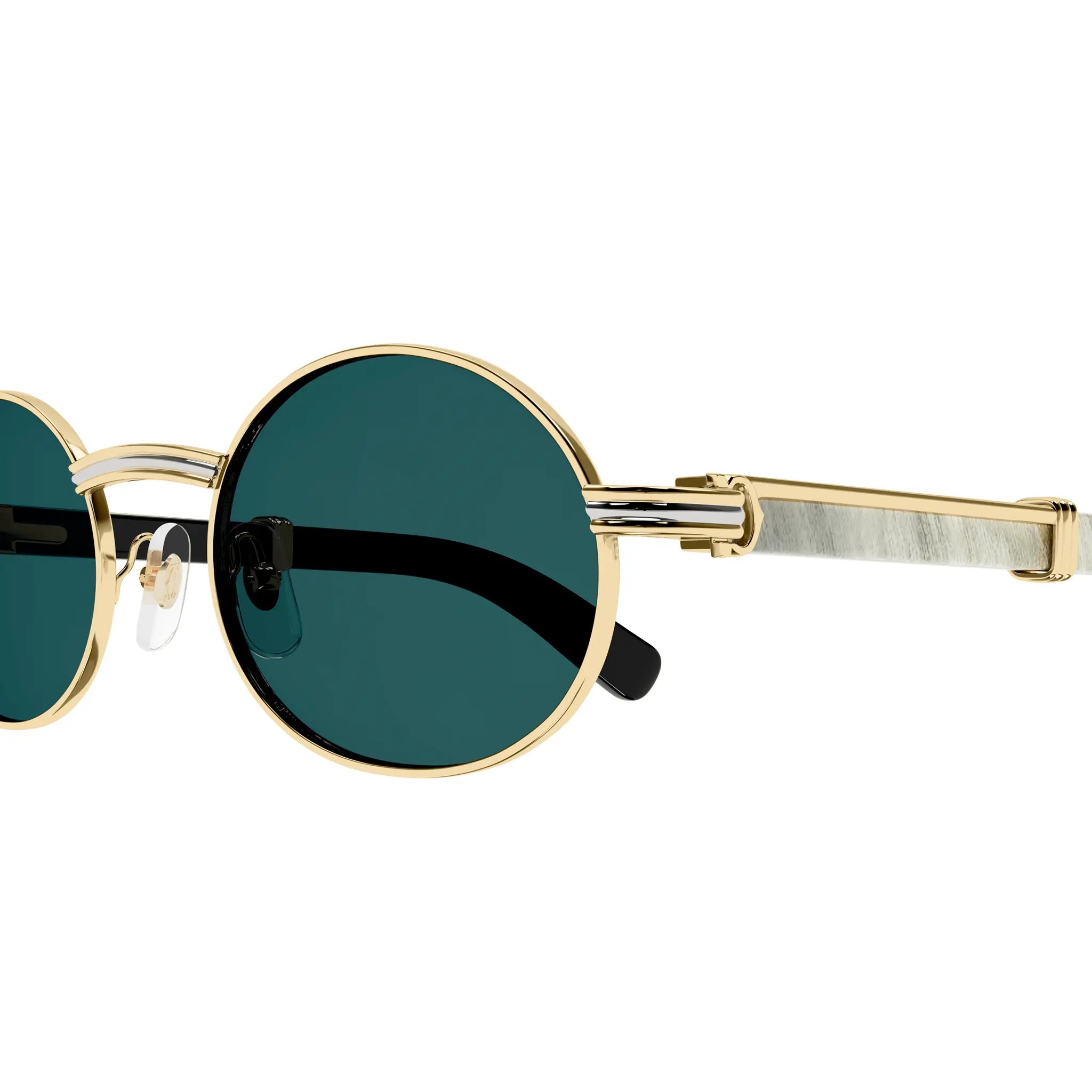 Cartier CT0464S 003 White Gold Green Aviator Sunglasses for Women - Luxury Designer Shades for Driving, Travel & Fashion - UV Protection Polarized Lenses