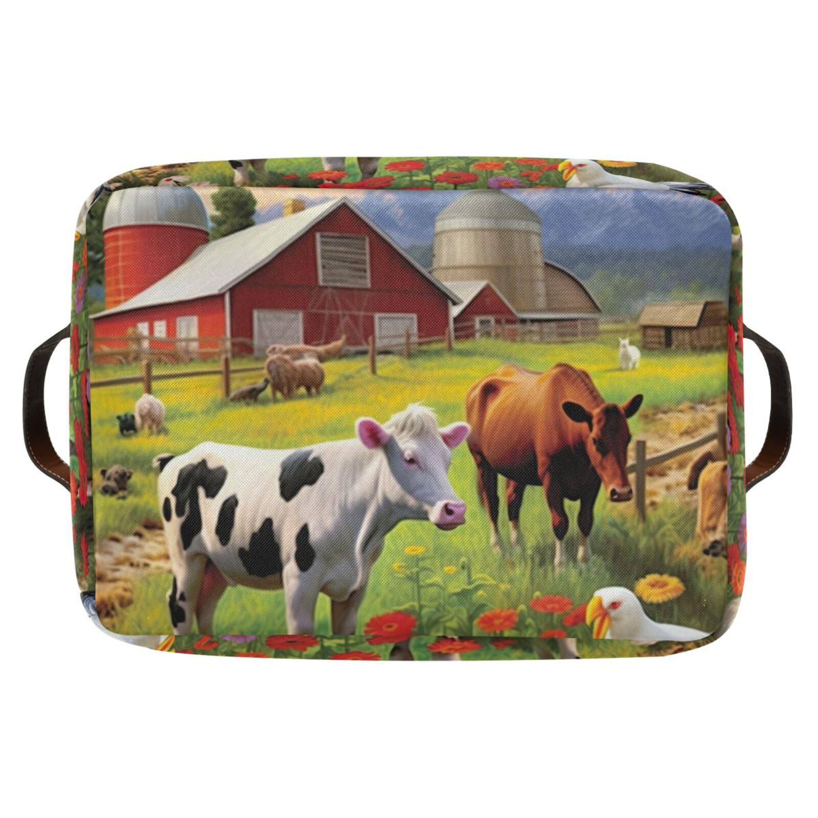 Farm Animals Storage Baskets - Foldable Canvas Fabric Organizer Box with Handles, 2 Pack - Perfect for Home, Office, Closet & Shelf Organization | Great for Toys, Clothes & Decorative Storage
