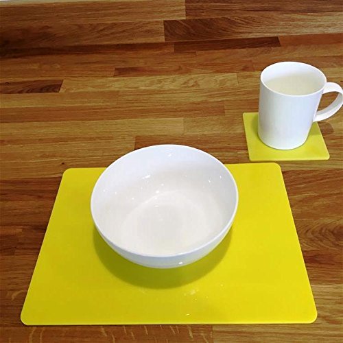 Premium Rectangular Placemat and Square Coaster Set - 8-Piece Dining Table Decor in Sunny Yellow - Perfect for Kitchen, Dining Room, and Party Settings