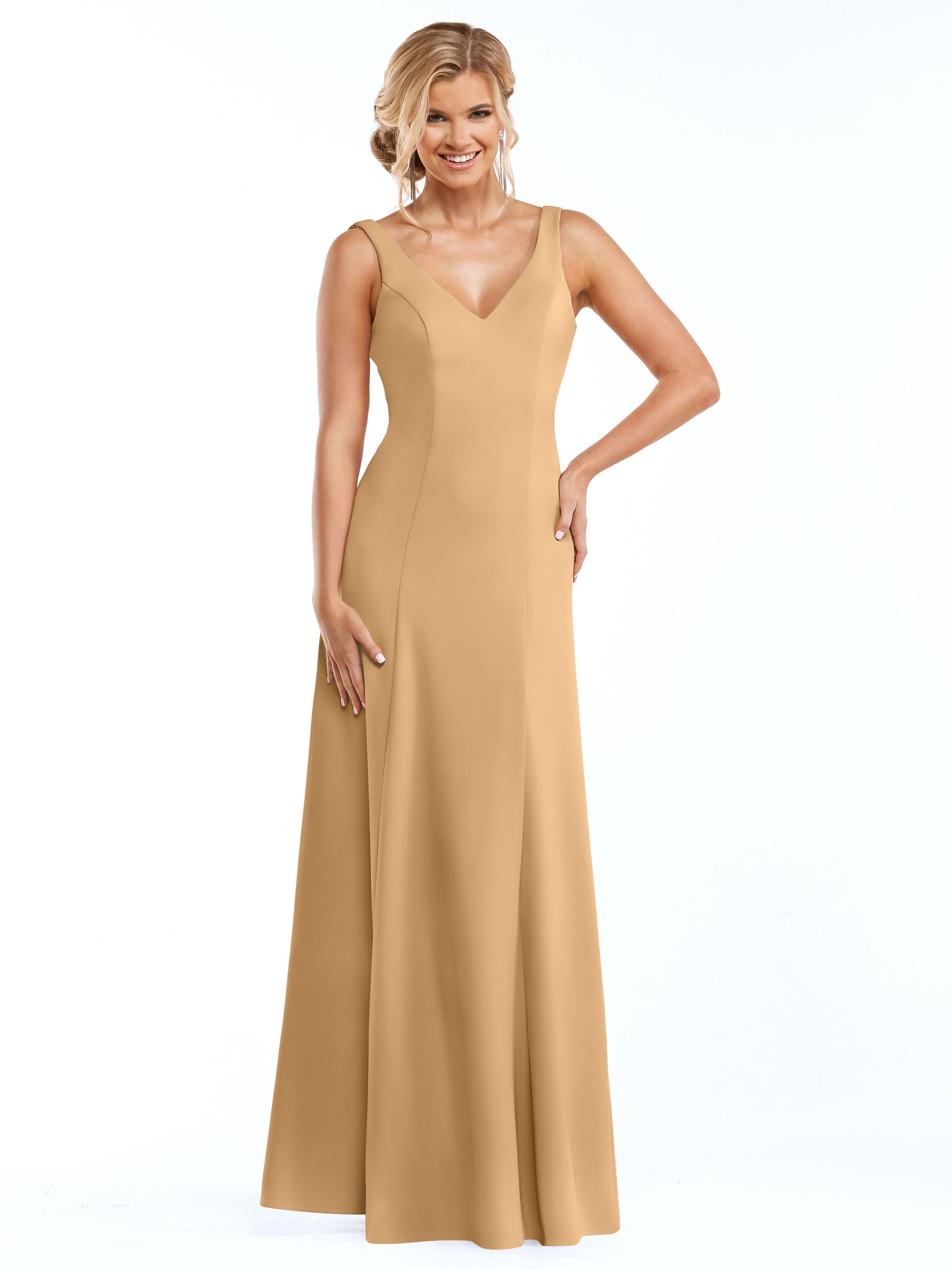 Elegant 83043 A-Line Double Knit Bridesmaid Dress with V-Neck - Perfect for Weddings, Formal Events & Special Occasions