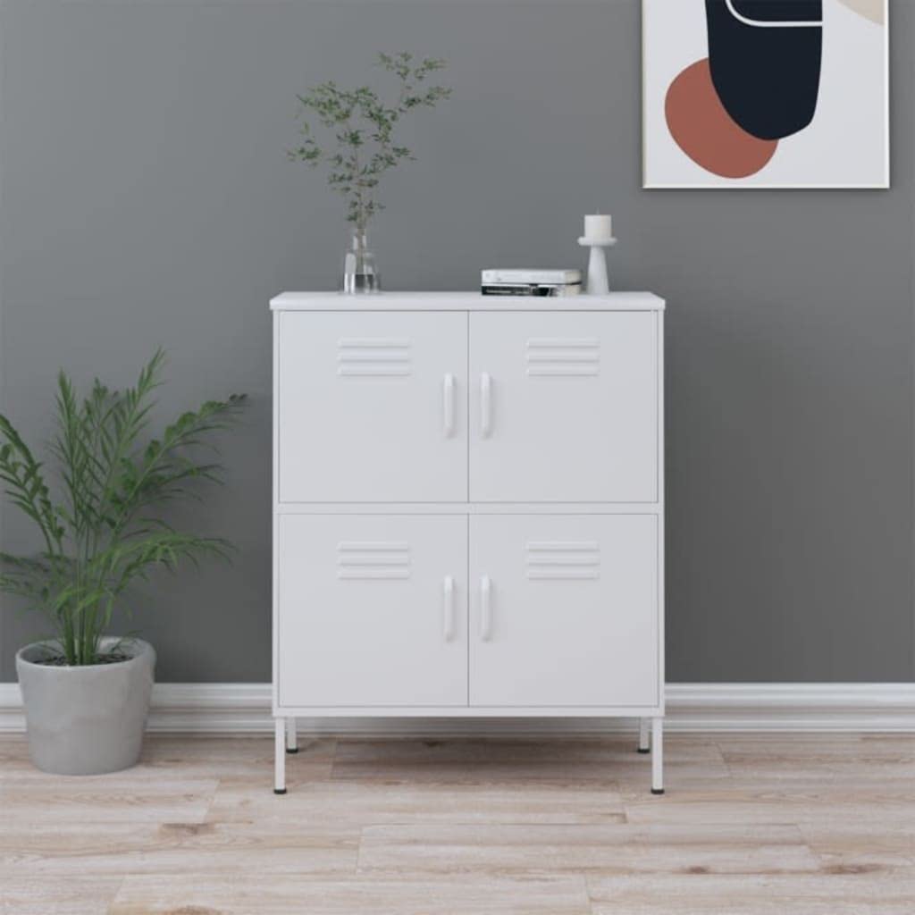 vidaXL White Steel Storage Cabinet - Freestanding File Cabinet with Shelves for Home & Office Organization | Industrial Style Filing Storage Solution for Documents, Supplies & Office Essentials