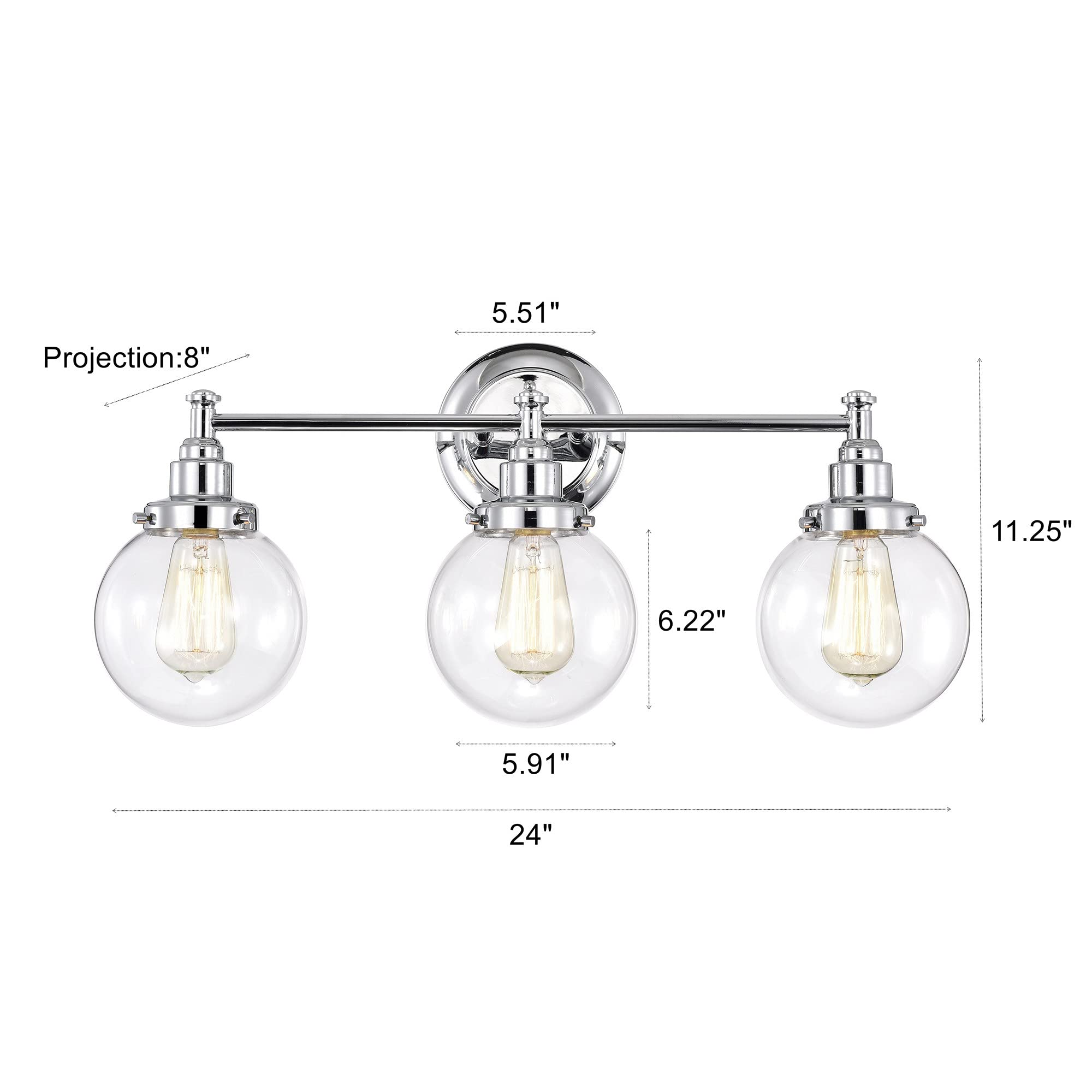 Benjara CH2S118CM24-BL3 Milo Transitional 3-Light Bathroom Vanity Light Fixture 24