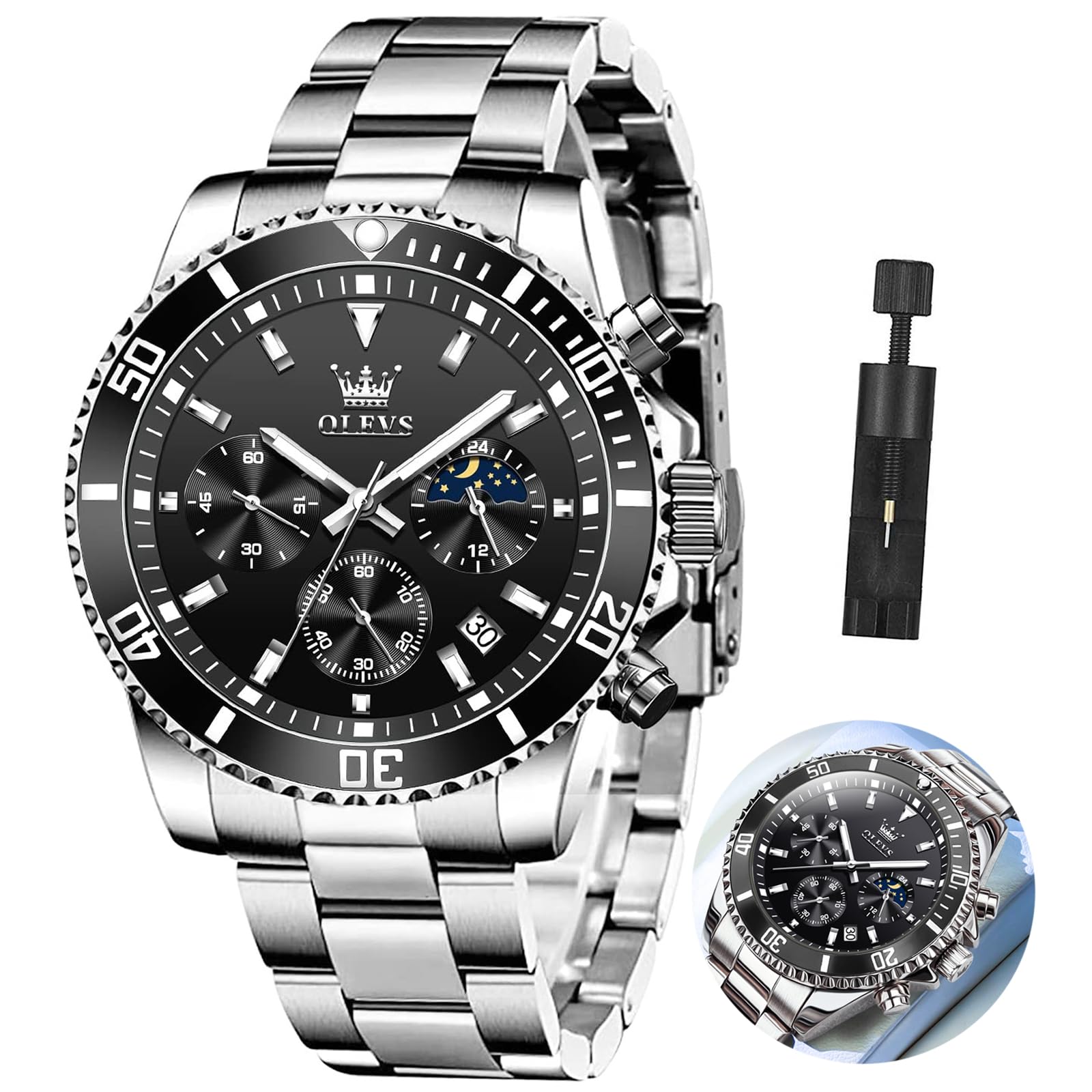 OLEVS Men's Watches - Big Face Stainless Steel Waterproof Analog Quartz Watch with Date Display, Fashion Business Wristwatch for Men - Perfect for Office, Formal Events & Everyday Wear